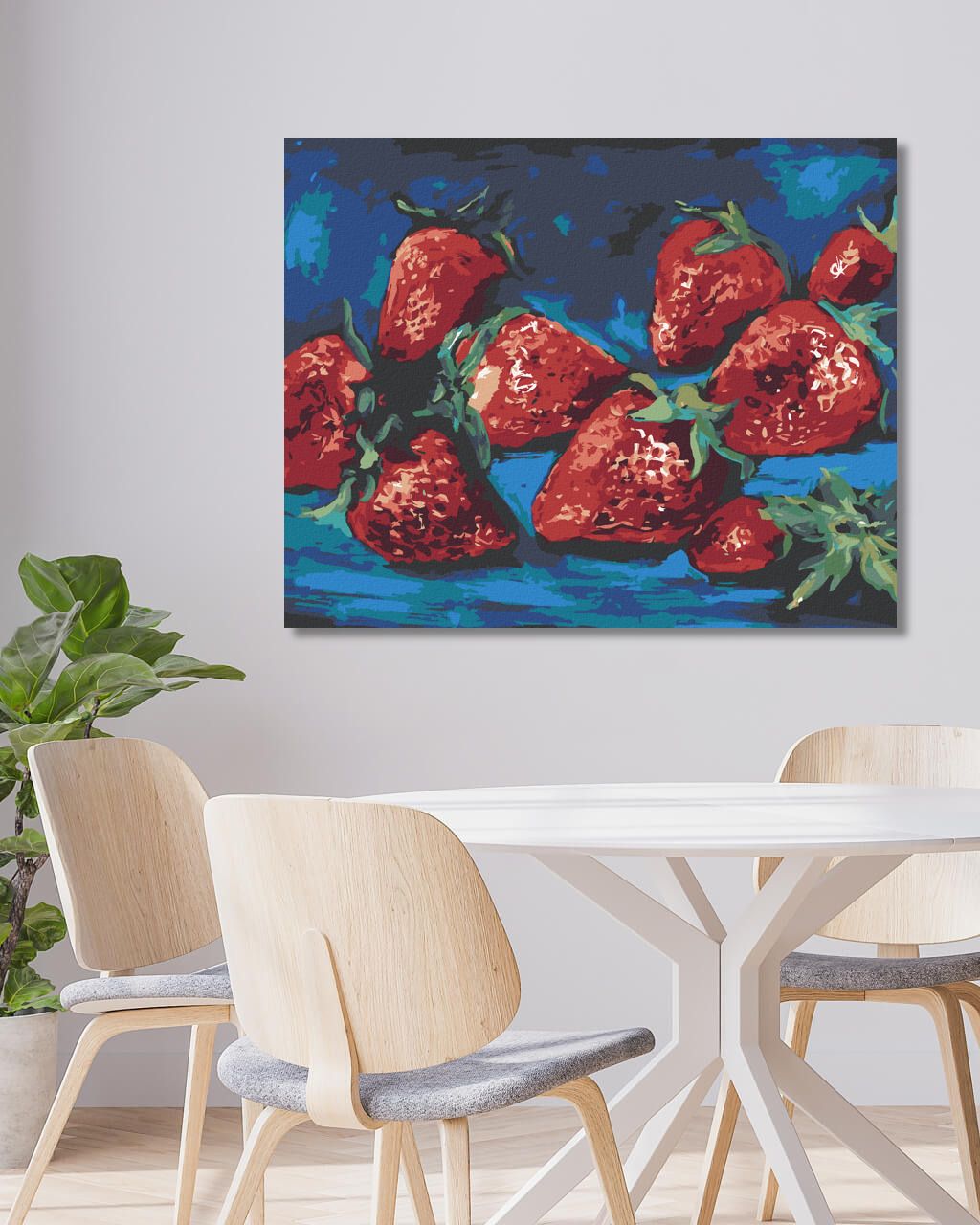 zuty Malování podle čísel - JAHODY NA MODRÉM POZADÍ - Rozměr: 40x50 cm, Rámování: Varianta: vypnuté plátno na rám - obrázek 6