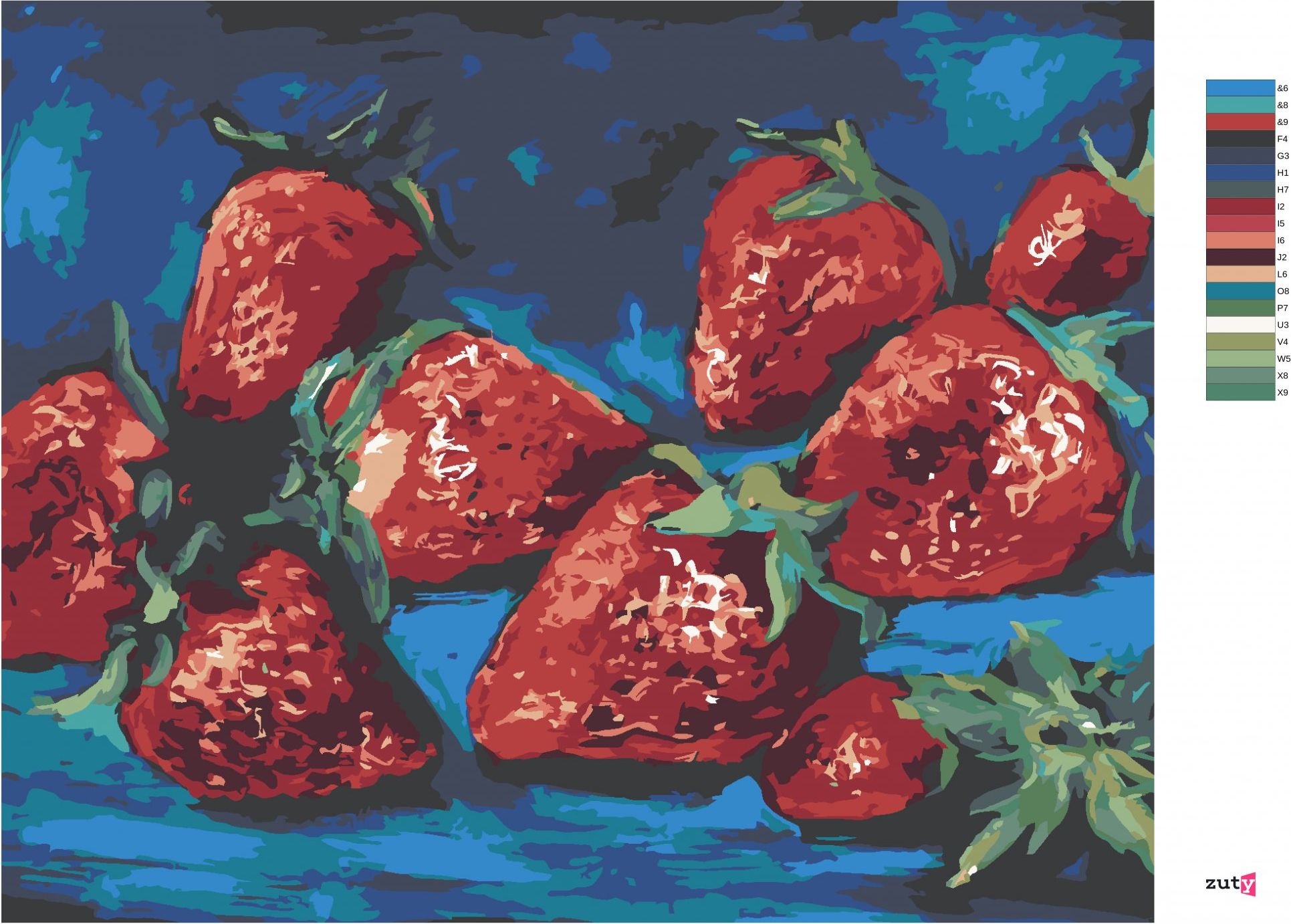 zuty Malování podle čísel - JAHODY NA MODRÉM POZADÍ - Rozměr: 40x50 cm, Rámování: Varianta: vypnuté plátno na rám - obrázek 7