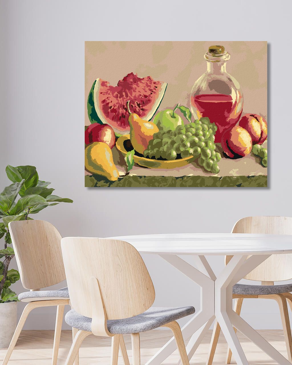 zuty Malování podle čísel - ZÁTIŠÍ S BROSKVEMI, HROZNEM A MELOUNEM - Rozměr: 40x50 cm, Rámování: Varianta: vypnuté plátno na rám - obrázek 3