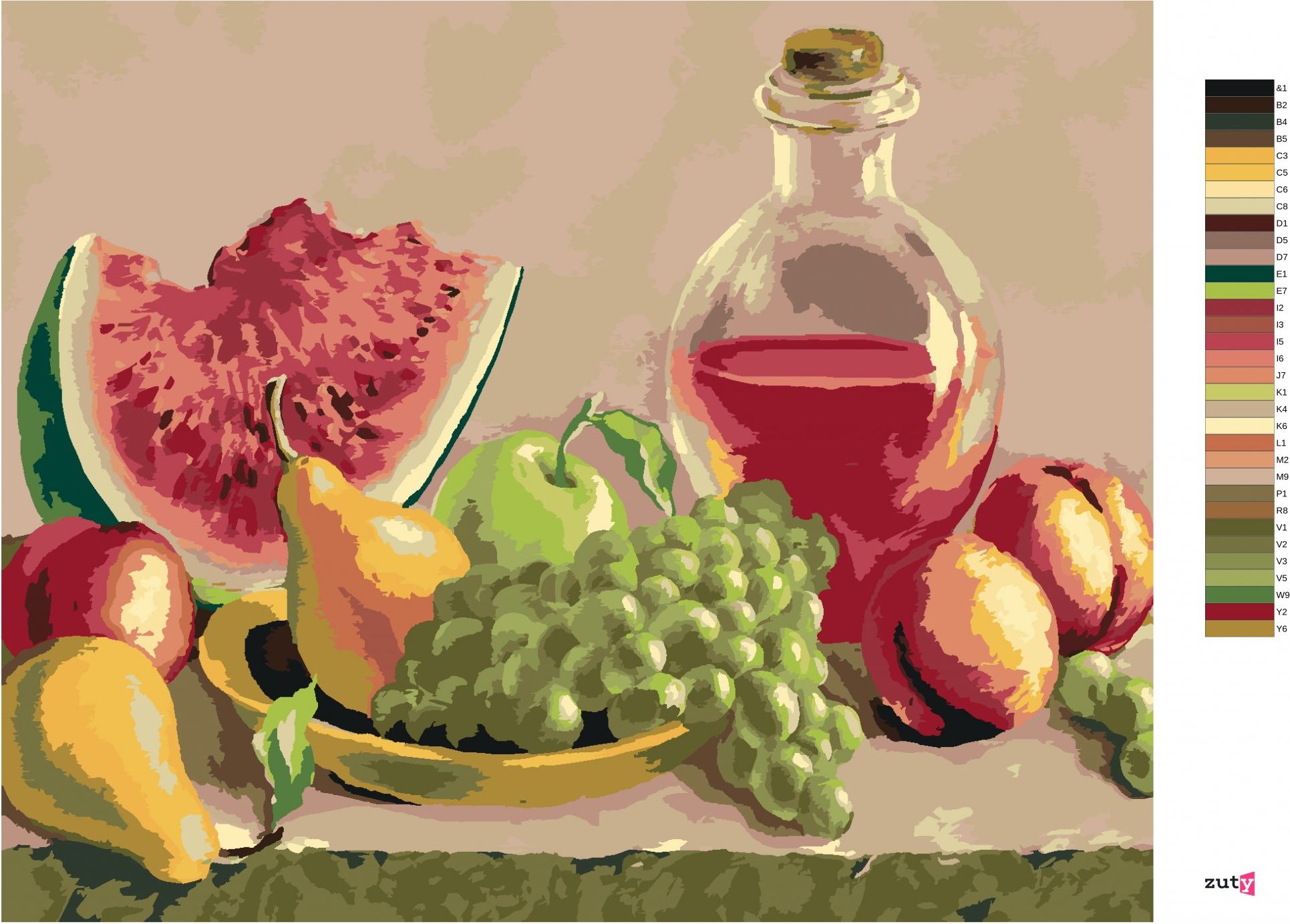 zuty Malování podle čísel - ZÁTIŠÍ S BROSKVEMI, HROZNEM A MELOUNEM - Rozměr: 40x50 cm, Rámování: Varianta: vypnuté plátno na rám - obrázek 8