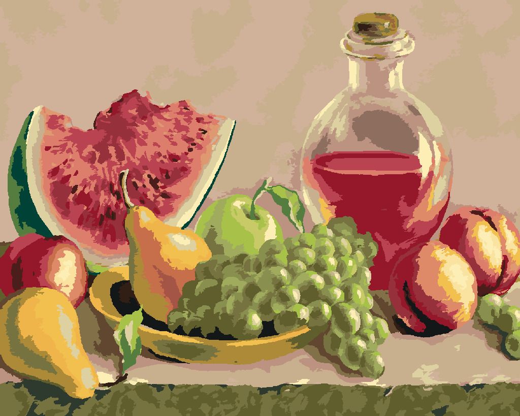 zuty Malování podle čísel - ZÁTIŠÍ S BROSKVEMI, HROZNEM A MELOUNEM - Rozměr: 40x50 cm, Rámování: Varianta: vypnuté plátno na rám - obrázek 10