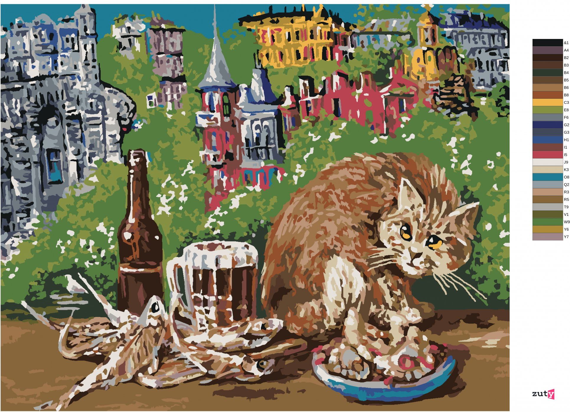 zuty Malování podle čísel - KOČKA S JÍDLEM NA STOLE - Rozměr: 40x50 cm, Rámování: Varianta: vypnuté plátno na rám - obrázek 2