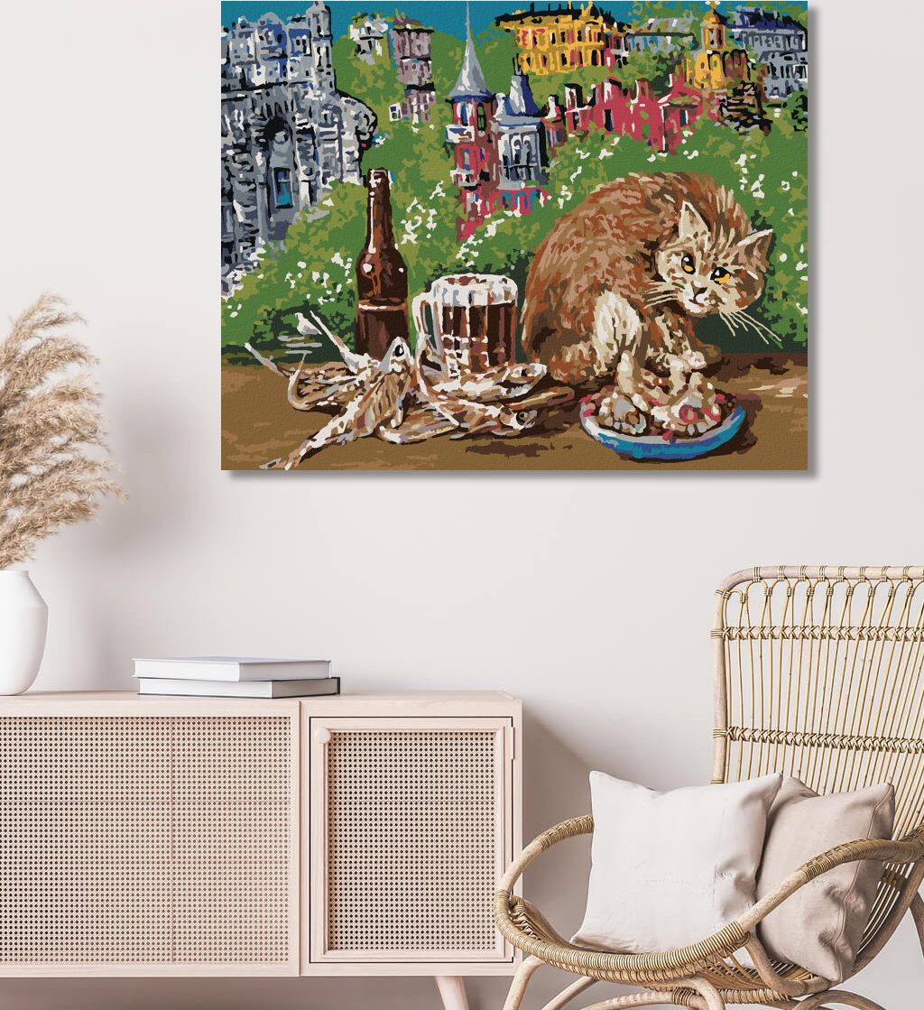 zuty Malování podle čísel - KOČKA S JÍDLEM NA STOLE - Rozměr: 40x50 cm, Rámování: Varianta: vypnuté plátno na rám - obrázek 6