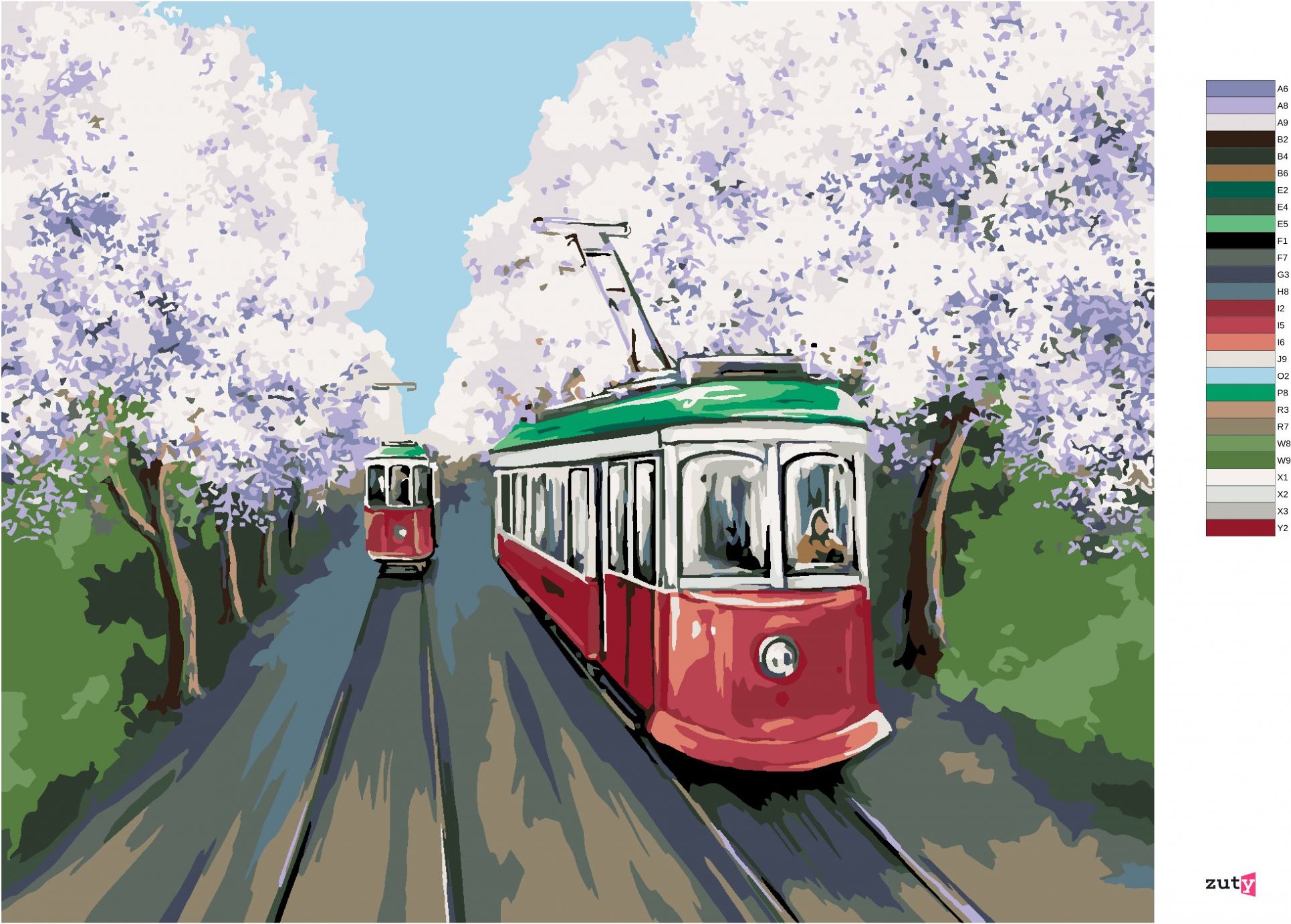 zuty Malování podle čísel - TRAMVAJE V TŘEŠŇOVÉ ALEJI - Rozměr: 40x50 cm, Rámování: Varianta: bez rámu a bez vypnutí plátna - obrázek 6