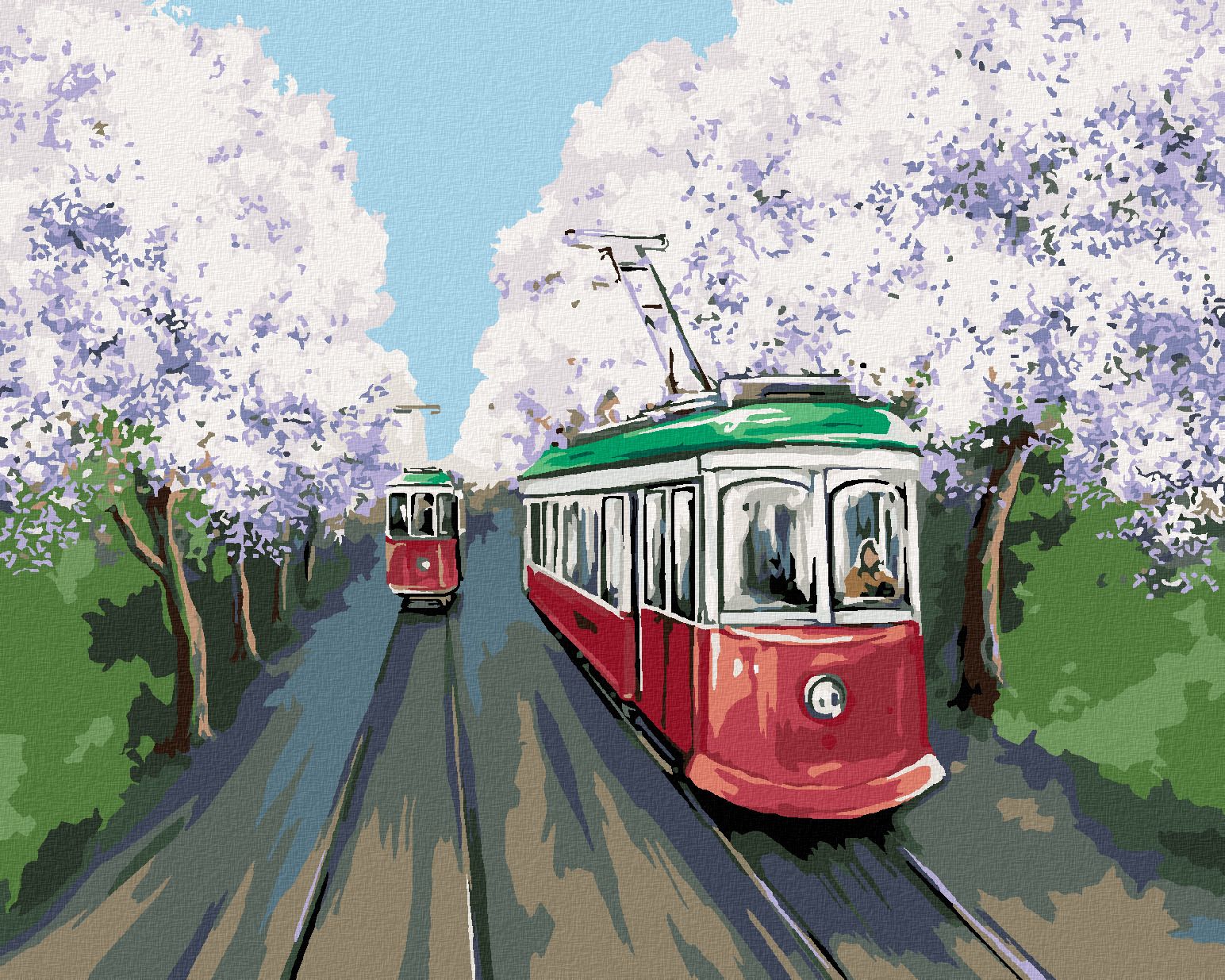 zuty Malování podle čísel - TRAMVAJE V TŘEŠŇOVÉ ALEJI - Rozměr: 40x50 cm, Rámování: Varianta: vypnuté plátno na rám - obrázek 1