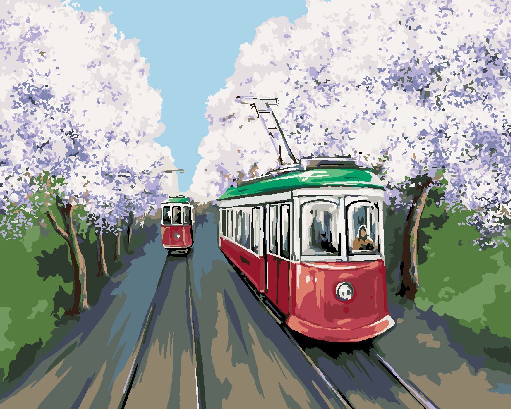 zuty Malování podle čísel - TRAMVAJE V TŘEŠŇOVÉ ALEJI - Rozměr: 40x50 cm, Rámování: Varianta: vypnuté plátno na rám - obrázek 2