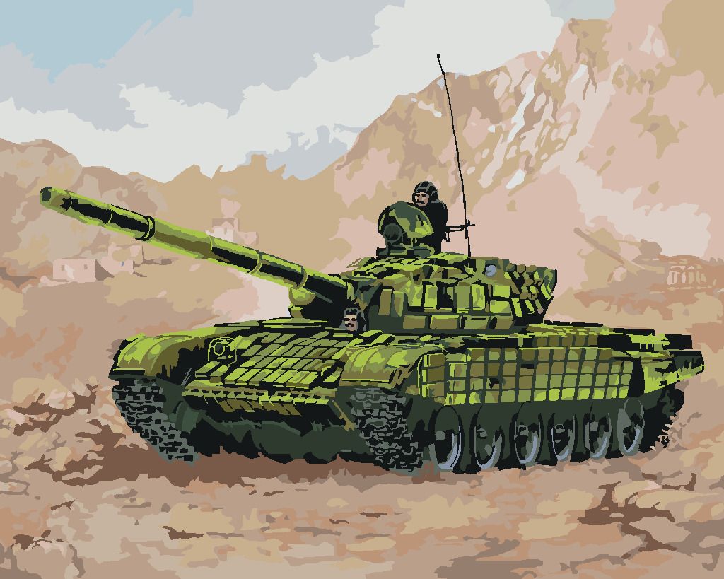 zuty Malování podle čísel - TANK VE VÁLCE V HORÁCH - Rozměr: 40x50 cm, Rámování: Varianta: vypnuté plátno na rám - obrázek 4