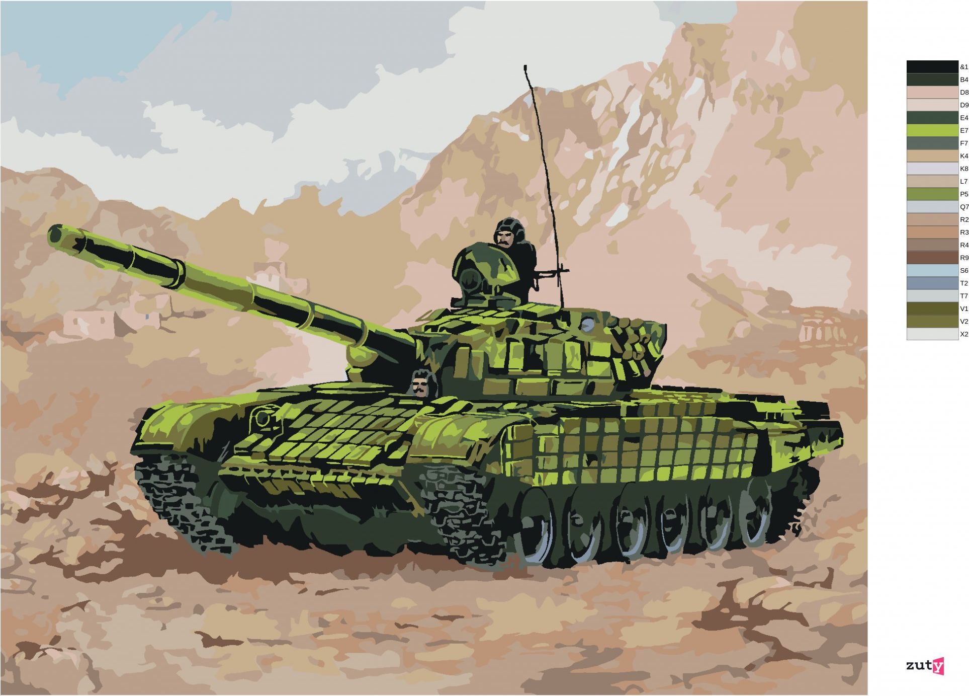 zuty Malování podle čísel - TANK VE VÁLCE V HORÁCH - Rozměr: 40x50 cm, Rámování: Varianta: vypnuté plátno na rám - obrázek 10