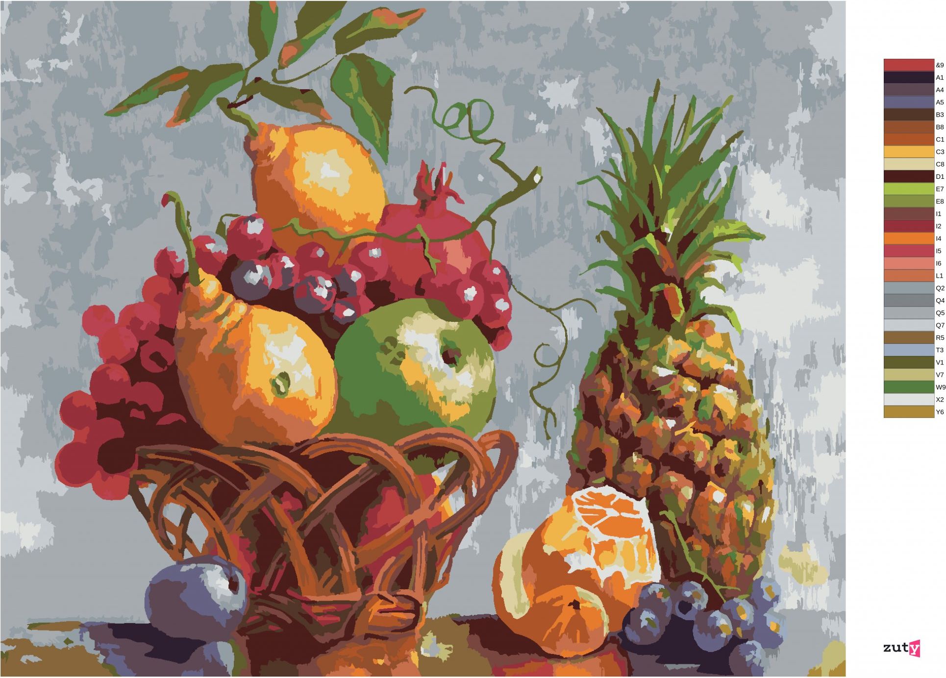 zuty Malování podle čísel - KOŠÍK PLNÝ OVOCE - Rozměr: 40x50 cm, Rámování: Varianta: vypnuté plátno na rám - obrázek 2