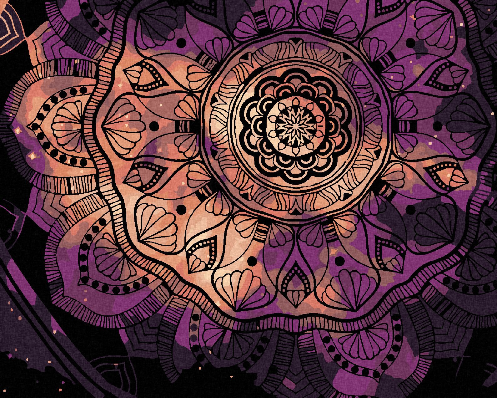 zuty Malování podle čísel - FIALOVÁ VESMÍRNÁ MANDALA - Rozměr: 40x50 cm, Rámování: Varianta: bez rámu a bez vypnutí plátna - obrázek 1