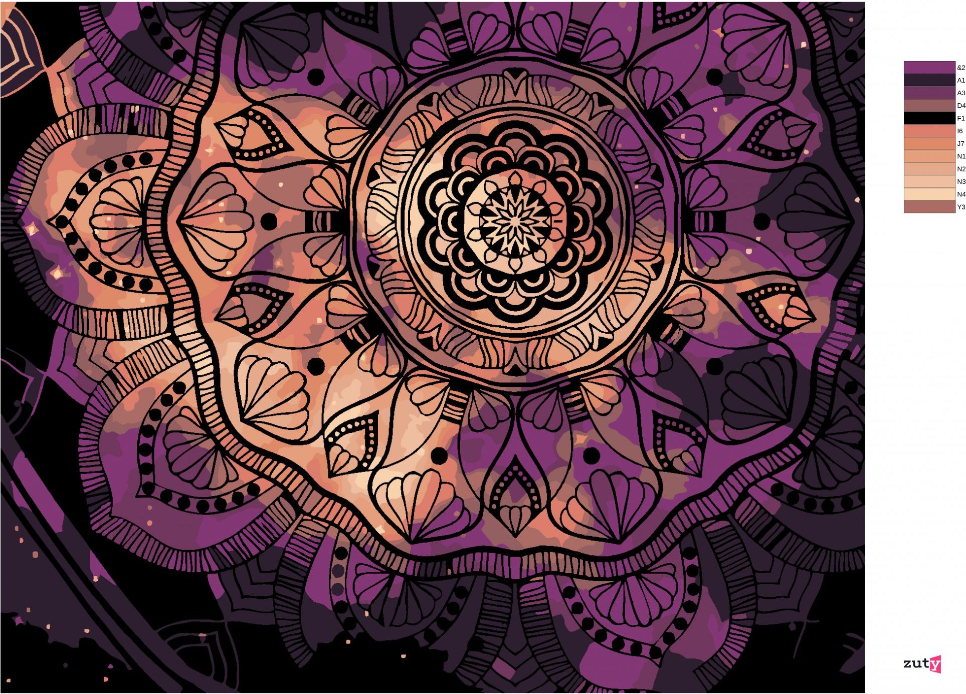 zuty Malování podle čísel - FIALOVÁ VESMÍRNÁ MANDALA - Rozměr: 40x50 cm, Rámování: Varianta: bez rámu a bez vypnutí plátna - obrázek 2