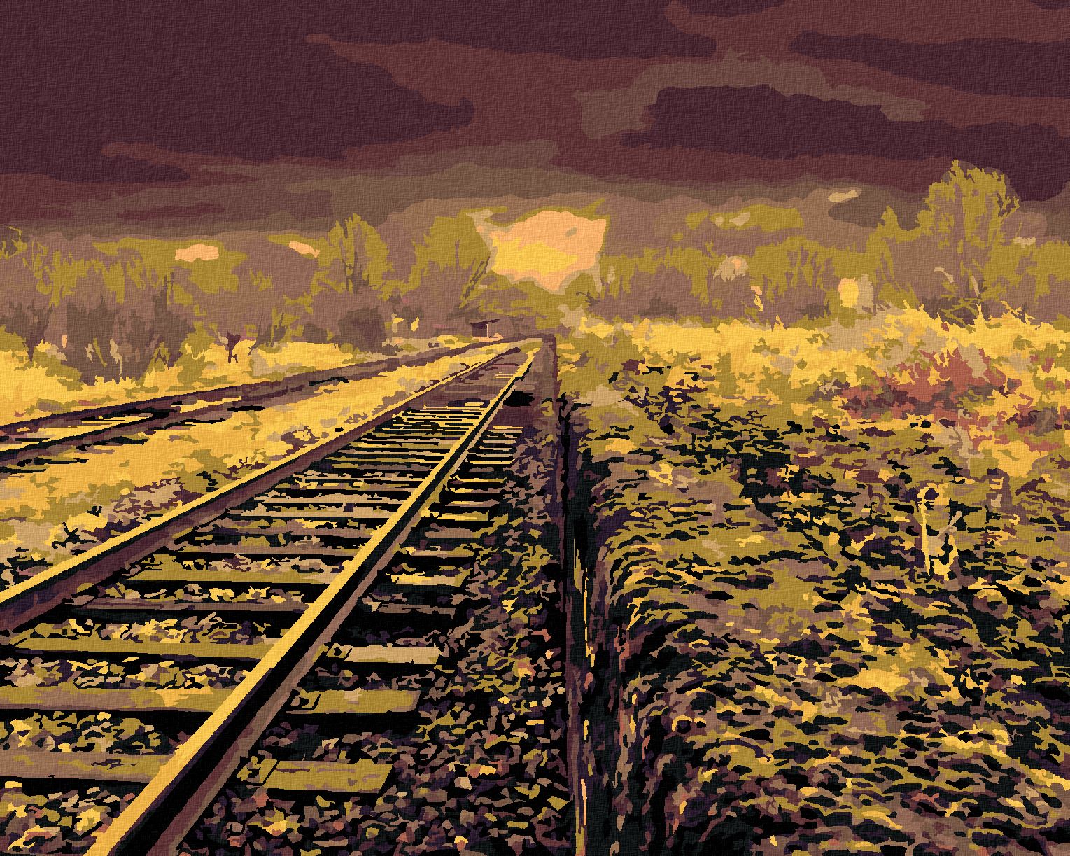 zuty Malování podle čísel - VLAKOVÉ KOLEJE V PÁKISTÁNU - Rozměr: 40x50 cm, Rámování: Varianta: vypnuté plátno na rám - obrázek 1