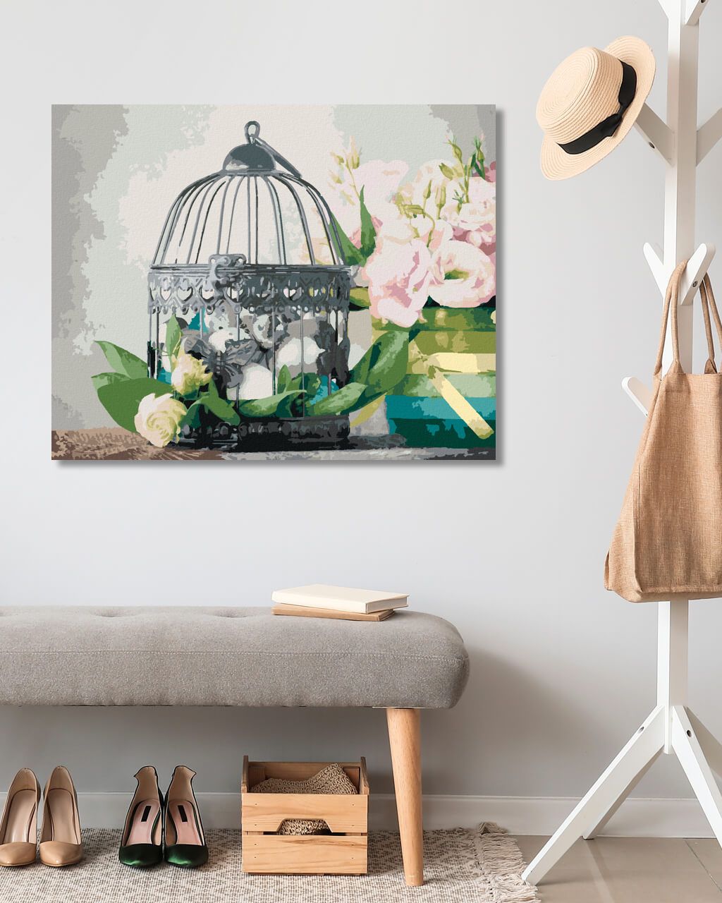 zuty Malování podle čísel - JÍCNOVKY A OZDOBNÁ PTAČÍ KLEC - Rozměr: 40x50 cm, Rámování: Varianta: vypnuté plátno na rám - obrázek 4