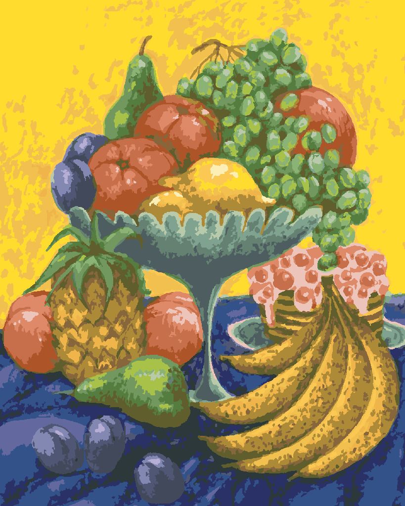 zuty Malování podle čísel - ZÁTIŠÍ S OVOCEM NA ŽLUTOMODRÉM POZADÍ - Rozměr: 40x50 cm, Rámování: Varianta: bez rámu a bez vypnutí plátna - obrázek 4