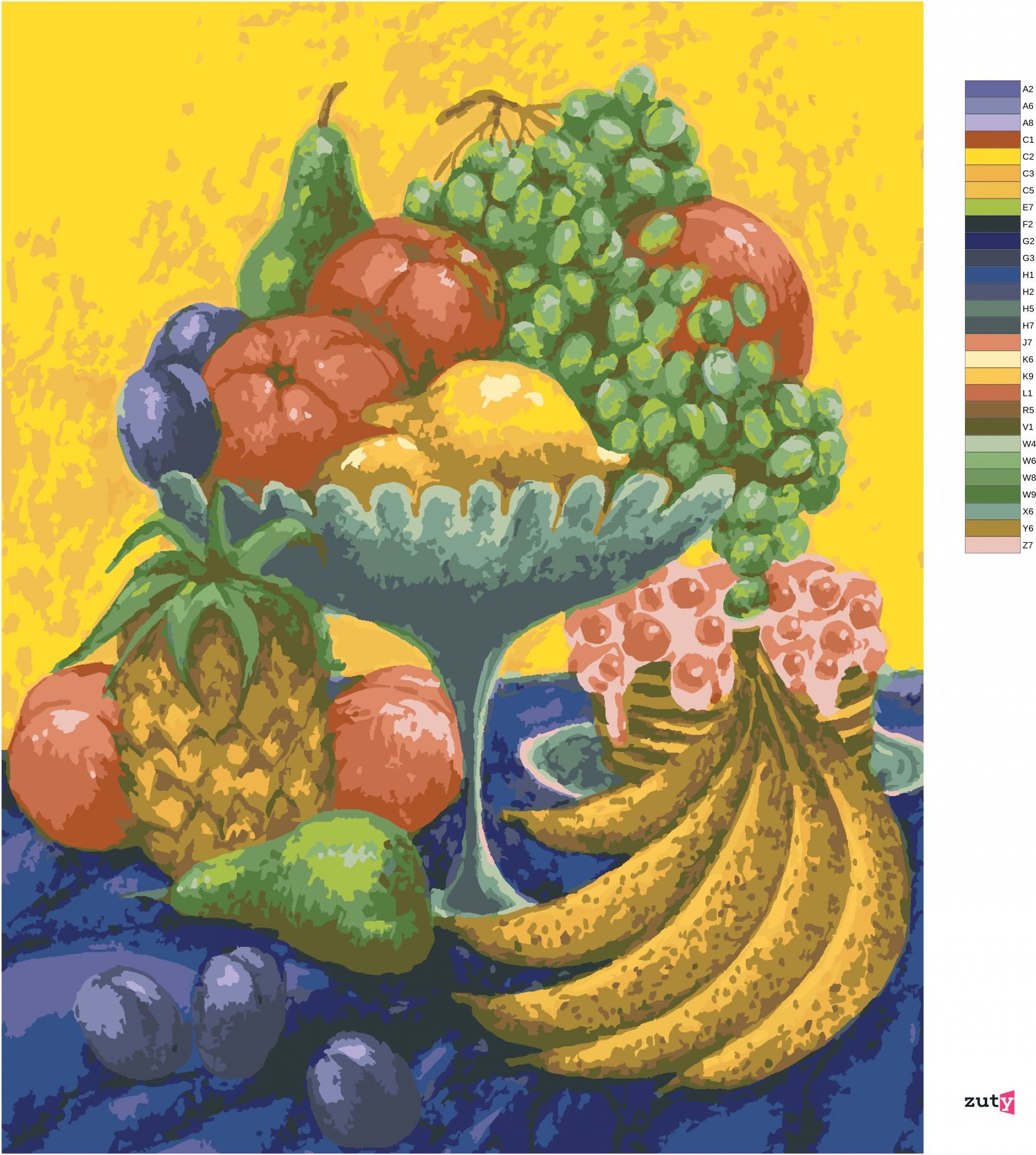 zuty Malování podle čísel - ZÁTIŠÍ S OVOCEM NA ŽLUTOMODRÉM POZADÍ - Rozměr: 40x50 cm, Rámování: Varianta: bez rámu a bez vypnutí plátna - obrázek 10