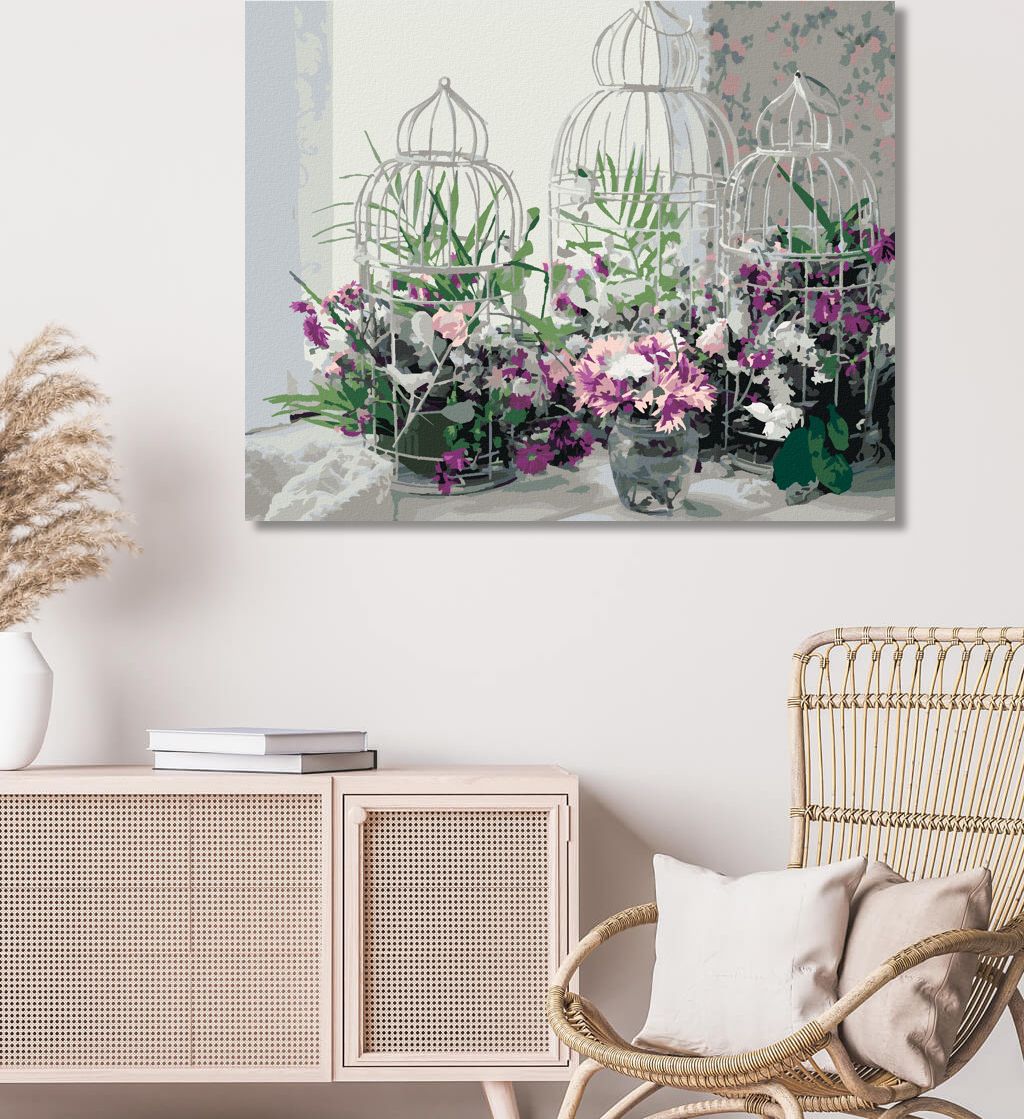 zuty Malování podle čísel - OZDOBNÉ PTAČÍ KLECE VE STYLU PROVENCE - Rozměr: 40x50 cm, Rámování: Varianta: vypnuté plátno na rám - obrázek 3