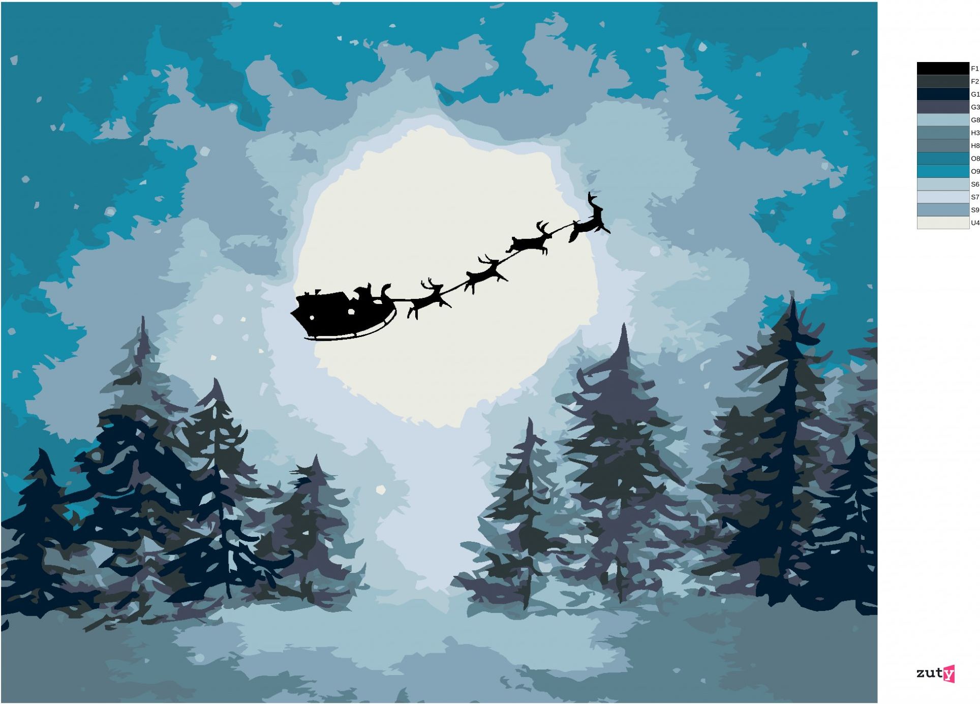 zuty Malování podle čísel - SANTA NA SANÍCH - Rozměr: 40x50 cm, Rámování: Varianta: vypnuté plátno na rám - obrázek 2