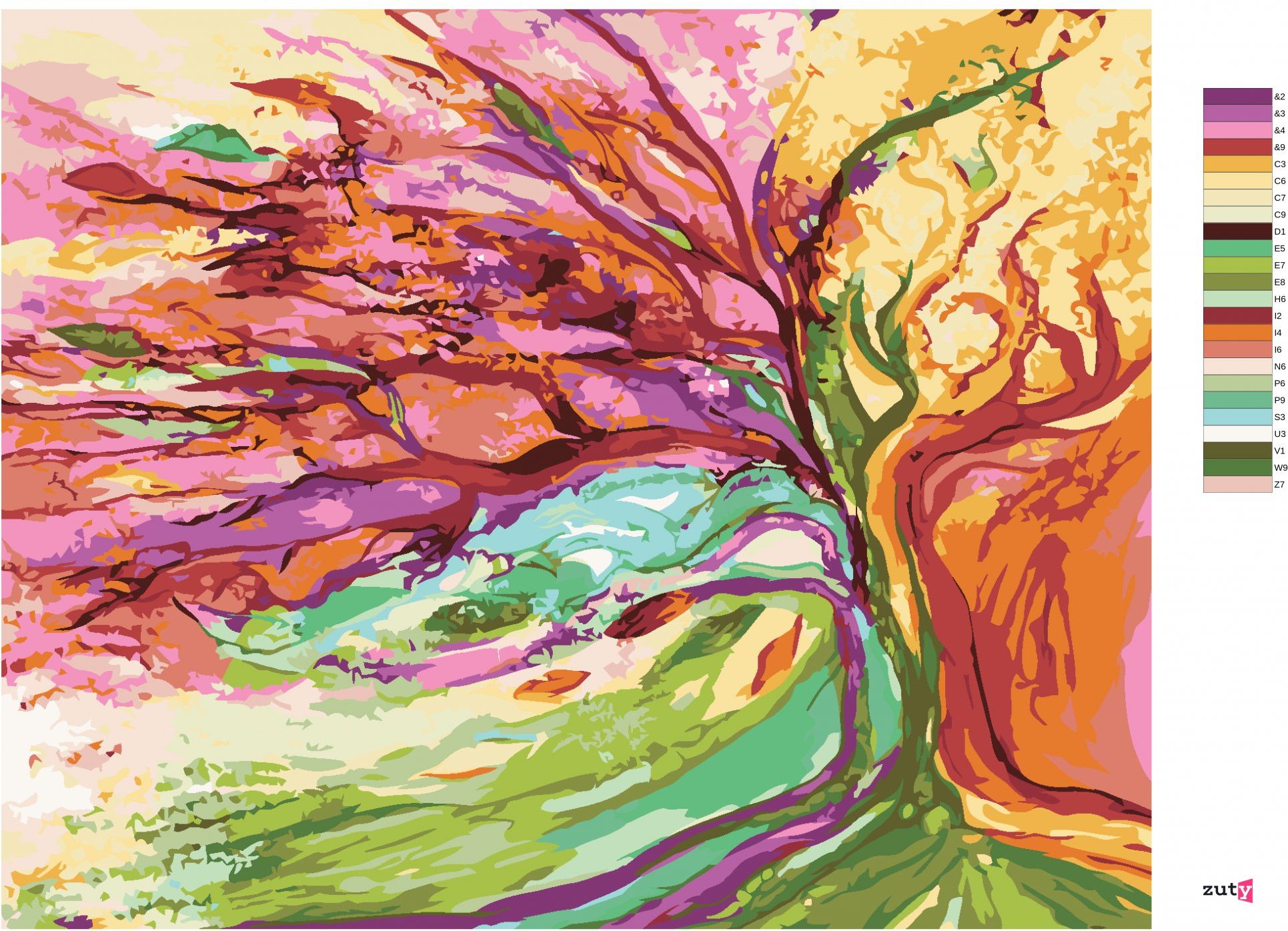 zuty Malování podle čísel - DUHOVÝ STROM (CAROL CAVALARIS) - Rozměr: 40x50 cm, Rámování: Varianta: bez rámu a bez vypnutí plátna - obrázek 10