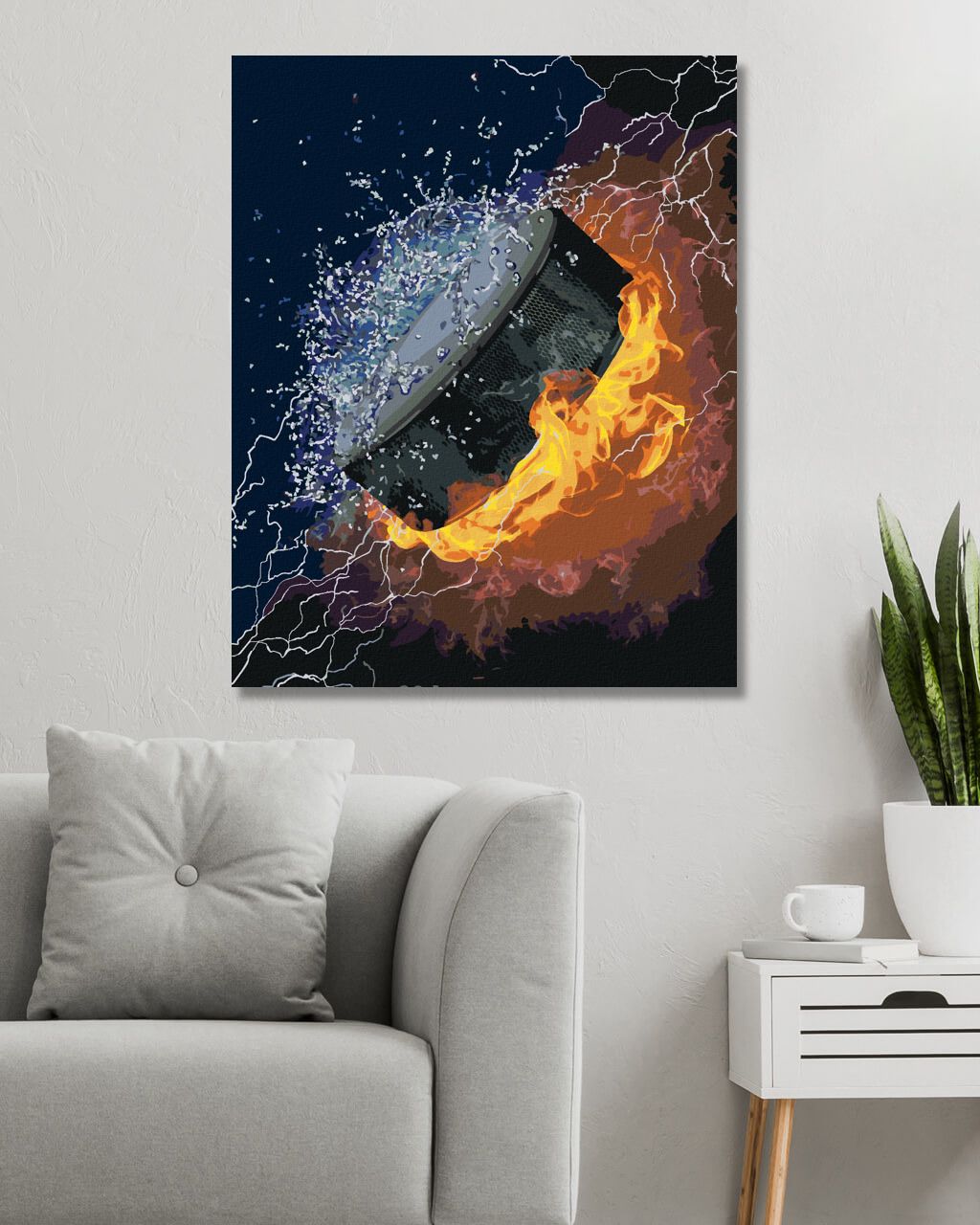 zuty Malování podle čísel - HOKEJOVÝ PUK VE VODĚ A OHNI - Rozměr: 40x50 cm, Rámování: Varianta: bez rámu a bez vypnutí plátna - obrázek 3