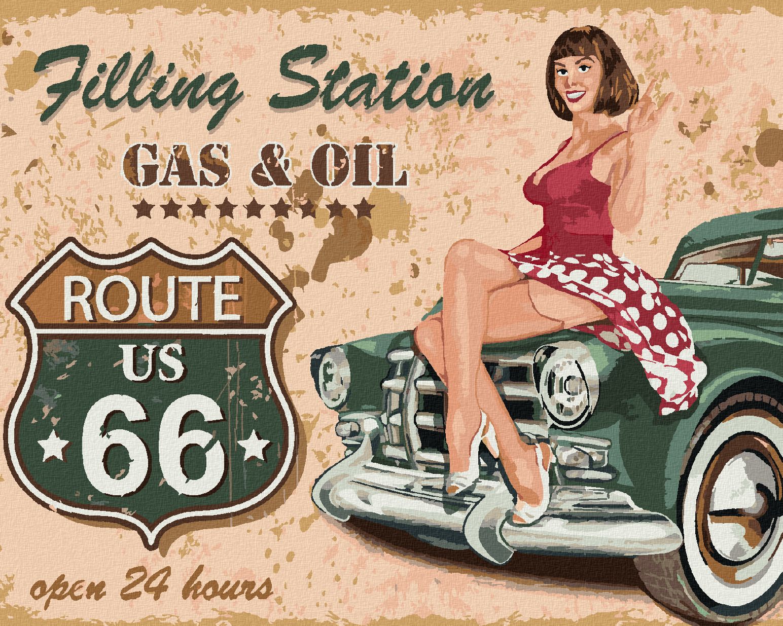 zuty Malování podle čísel - ROUTE 66 - Rozměr: 40x50 cm, Rámování: Varianta: vypnuté plátno na rám - obrázek 1