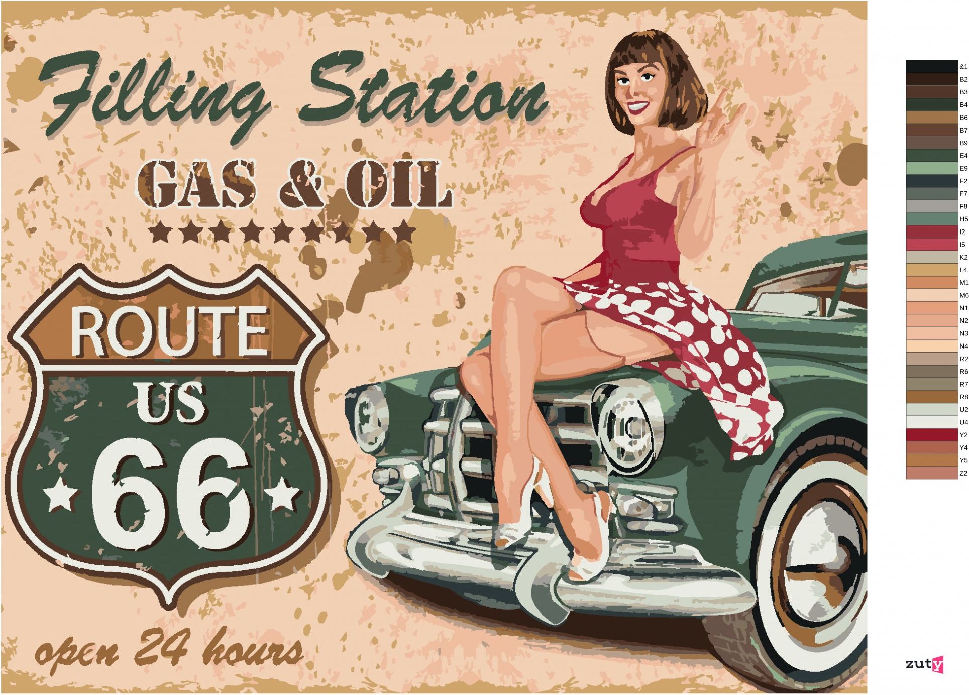zuty Malování podle čísel - ROUTE 66 - Rozměr: 40x50 cm, Rámování: Varianta: vypnuté plátno na rám - obrázek 8