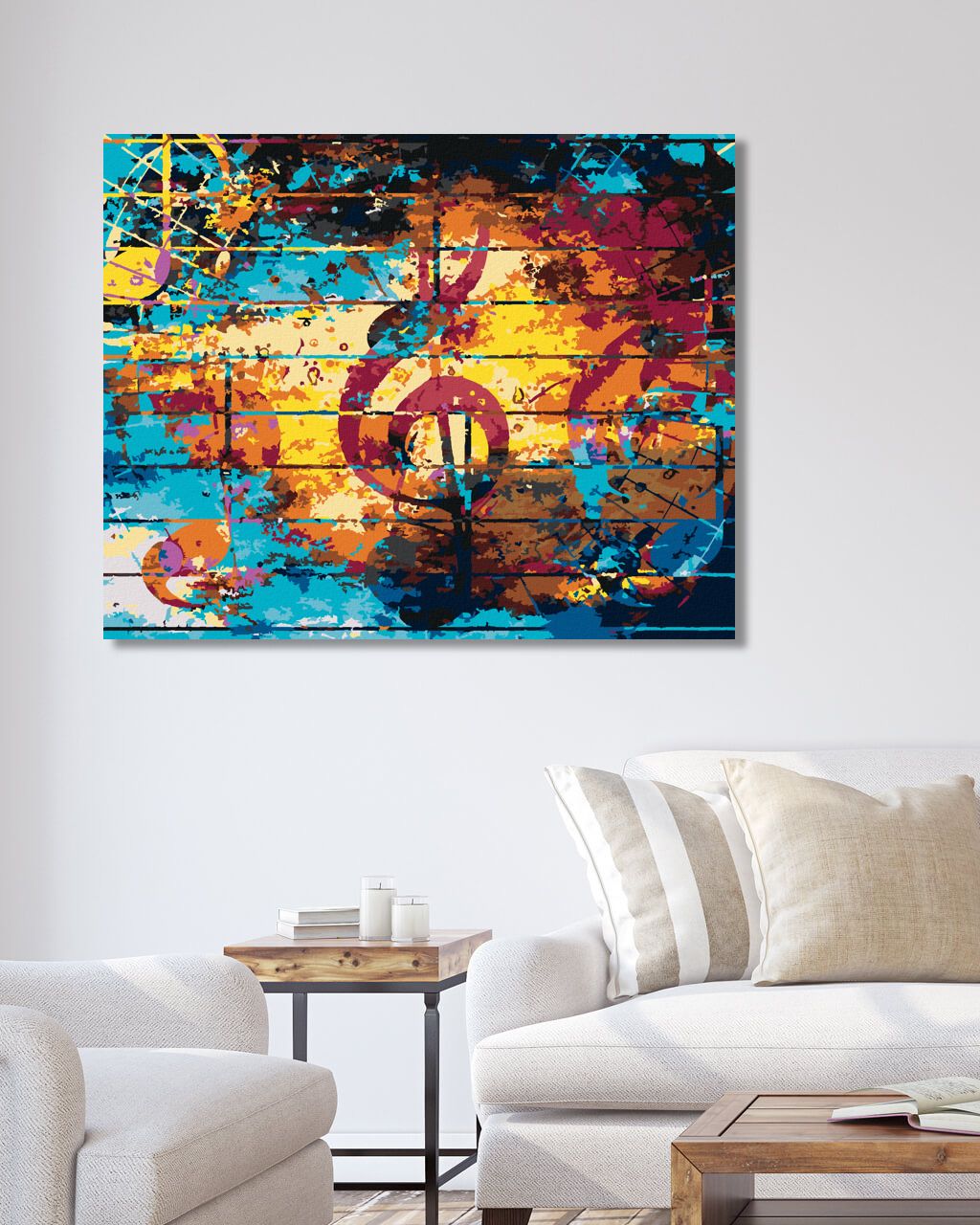 zuty Malování podle čísel - BAREVNÁ KOLÁŽ S HOUSLOVÝM KLÍČEM - Rozměr: 40x50 cm, Rámování: Varianta: vypnuté plátno na rám - obrázek 5
