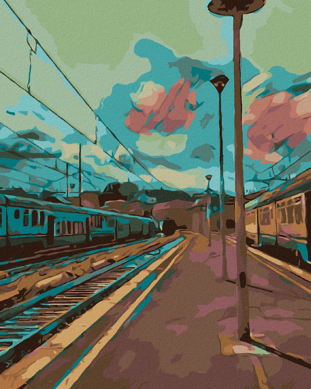 zuty Malování podle čísel - VLAKOVÉ NÁSTUPIŠTĚ - Rozměr: 40x50 cm, Rámování: Varianta: bez rámu a bez vypnutí plátna - obrázek 1