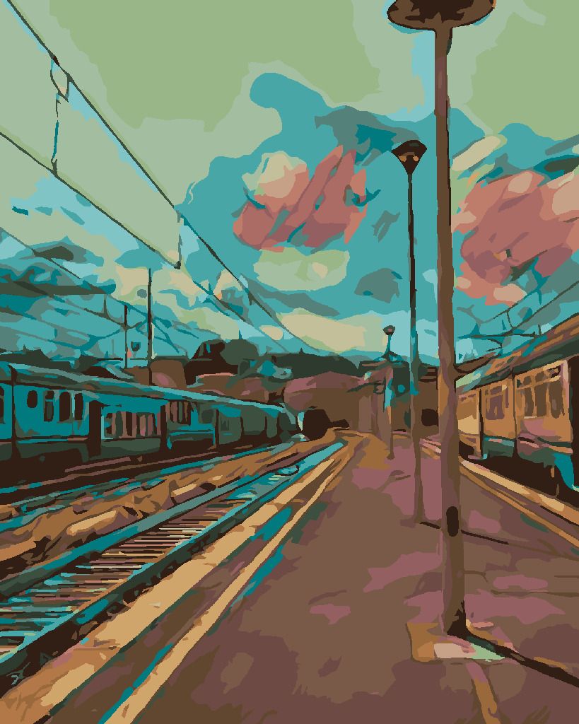 zuty Malování podle čísel - VLAKOVÉ NÁSTUPIŠTĚ - Rozměr: 40x50 cm, Rámování: Varianta: bez rámu a bez vypnutí plátna - obrázek 2