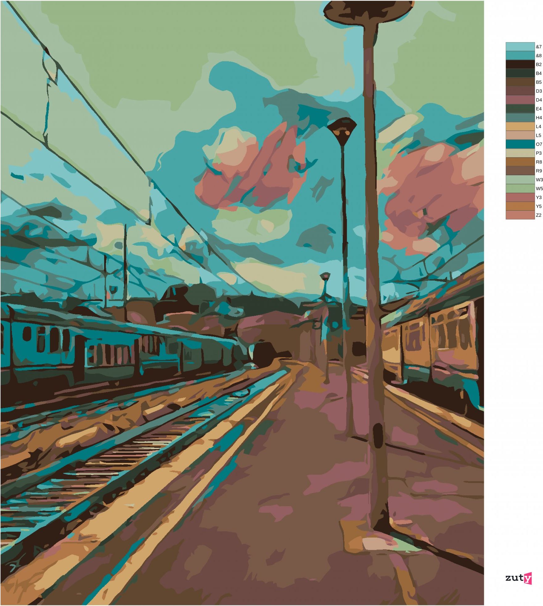 zuty Malování podle čísel - VLAKOVÉ NÁSTUPIŠTĚ - Rozměr: 40x50 cm, Rámování: Varianta: bez rámu a bez vypnutí plátna - obrázek 3