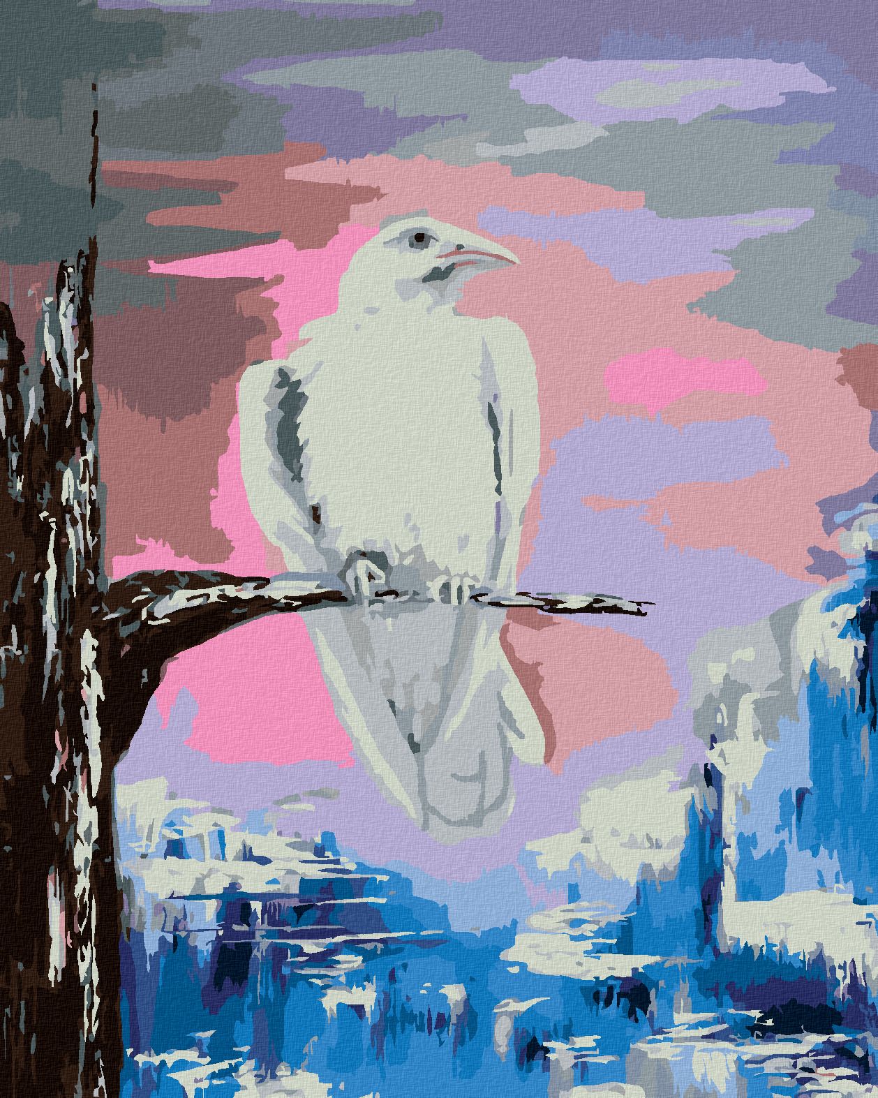 zuty Malování podle čísel - BÍLÁ VRÁNA NA VĚTVI - Rozměr: 40x50 cm, Rámování: Varianta: vypnuté plátno na rám - obrázek 1