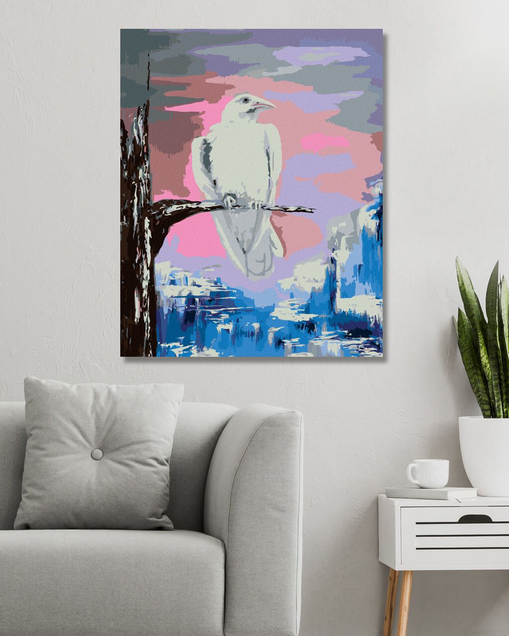 zuty Malování podle čísel - BÍLÁ VRÁNA NA VĚTVI - Rozměr: 40x50 cm, Rámování: Varianta: vypnuté plátno na rám - obrázek 4