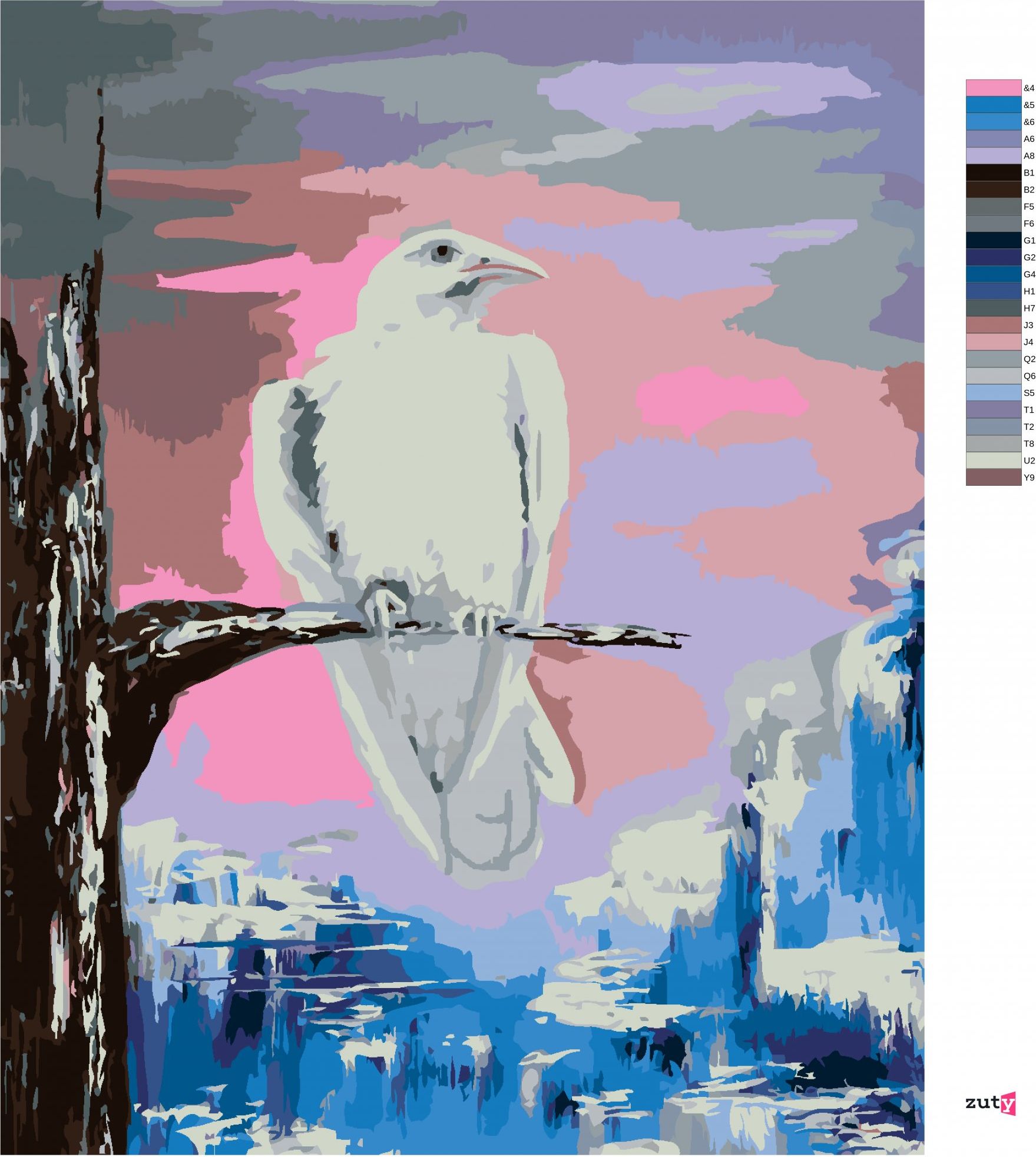 zuty Malování podle čísel - BÍLÁ VRÁNA NA VĚTVI - Rozměr: 40x50 cm, Rámování: Varianta: vypnuté plátno na rám - obrázek 8