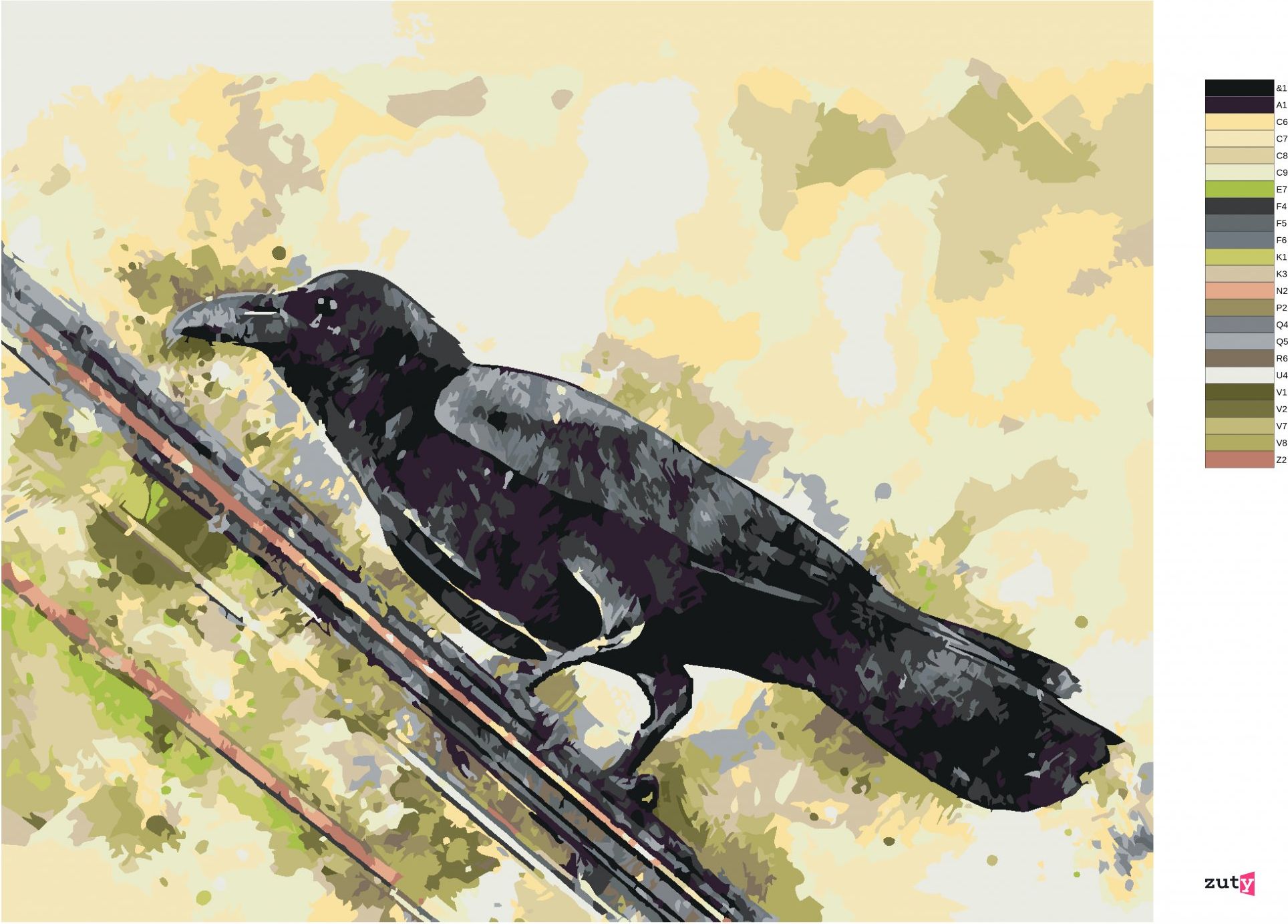 zuty Malování podle čísel - VRÁNA NA DRÁTĚ - Rozměr: 40x50 cm, Rámování: Varianta: bez rámu a bez vypnutí plátna - obrázek 7