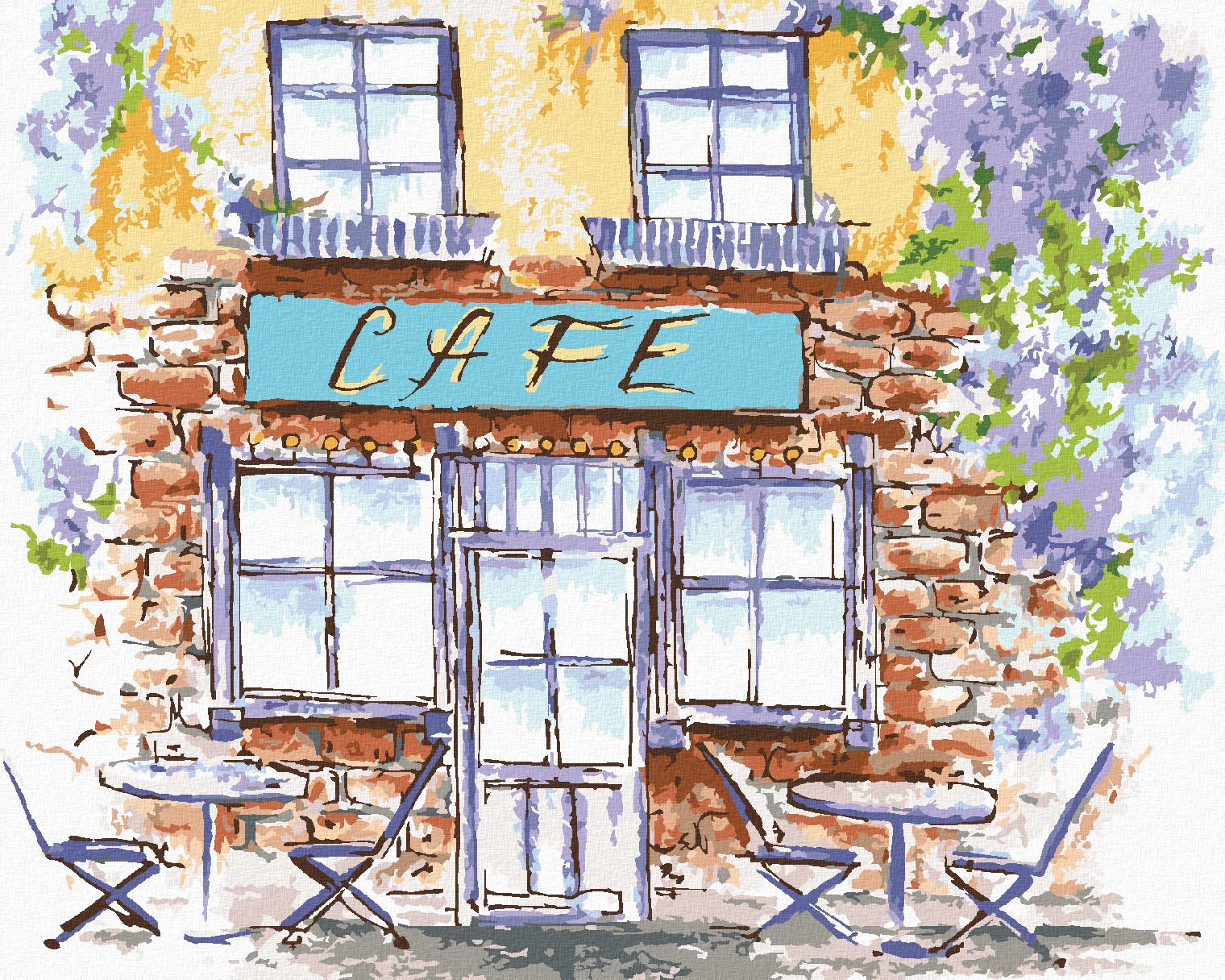 zuty Malování podle čísel - STARÁ KAVÁRNA V PROVENCE - Rozměr: 40x50 cm, Rámování: Varianta: bez rámu a bez vypnutí plátna - obrázek 1
