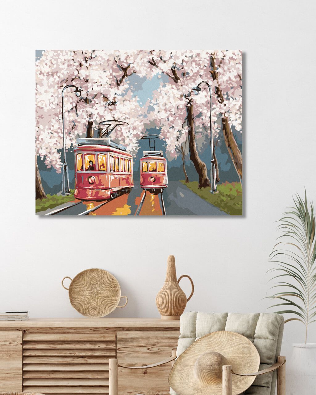 zuty Malování podle čísel - TRAMVAJE POD ROZKVETLÝMI TŘEŠNĚMI - Rozměr: 40x50 cm, Rámování: Varianta: vypnuté plátno na rám - obrázek 8