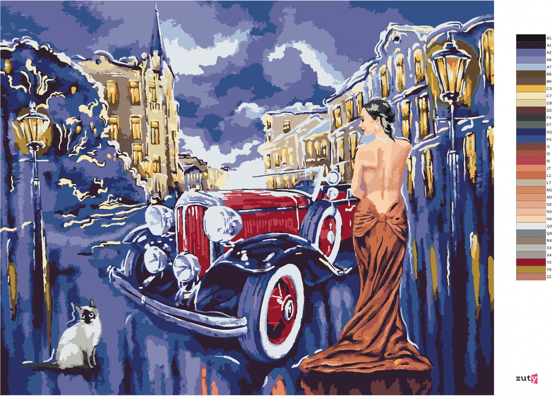 zuty Malování podle čísel - AUTO S DÍVKOU - Rozměr: 40x50 cm, Rámování: Varianta: bez rámu a bez vypnutí plátna - obrázek 2
