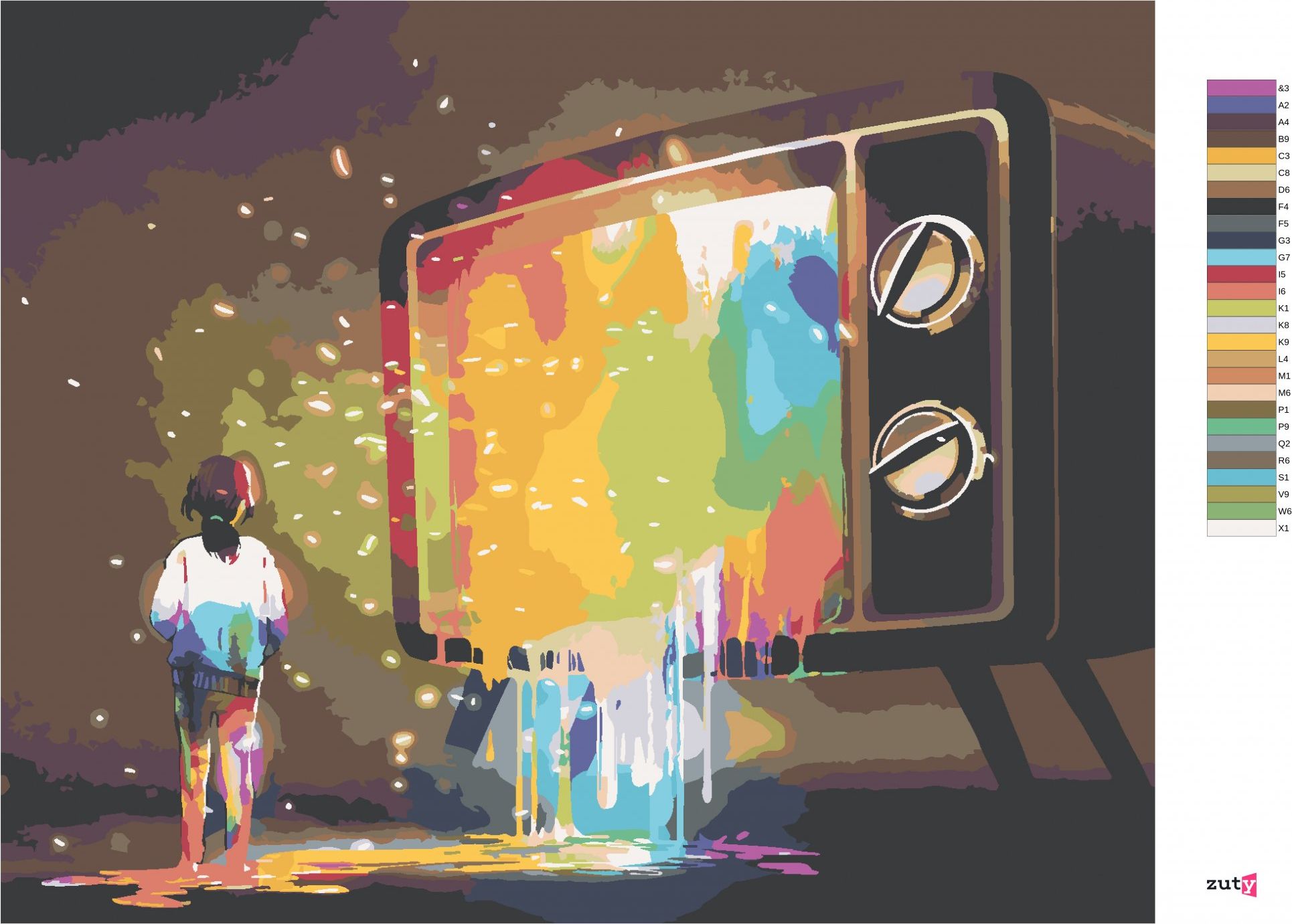 zuty Malování podle čísel - BAREVNÉ SVĚTLO Z TELEVIZE - Rozměr: 40x50 cm, Rámování: Varianta: vypnuté plátno na rám - obrázek 3