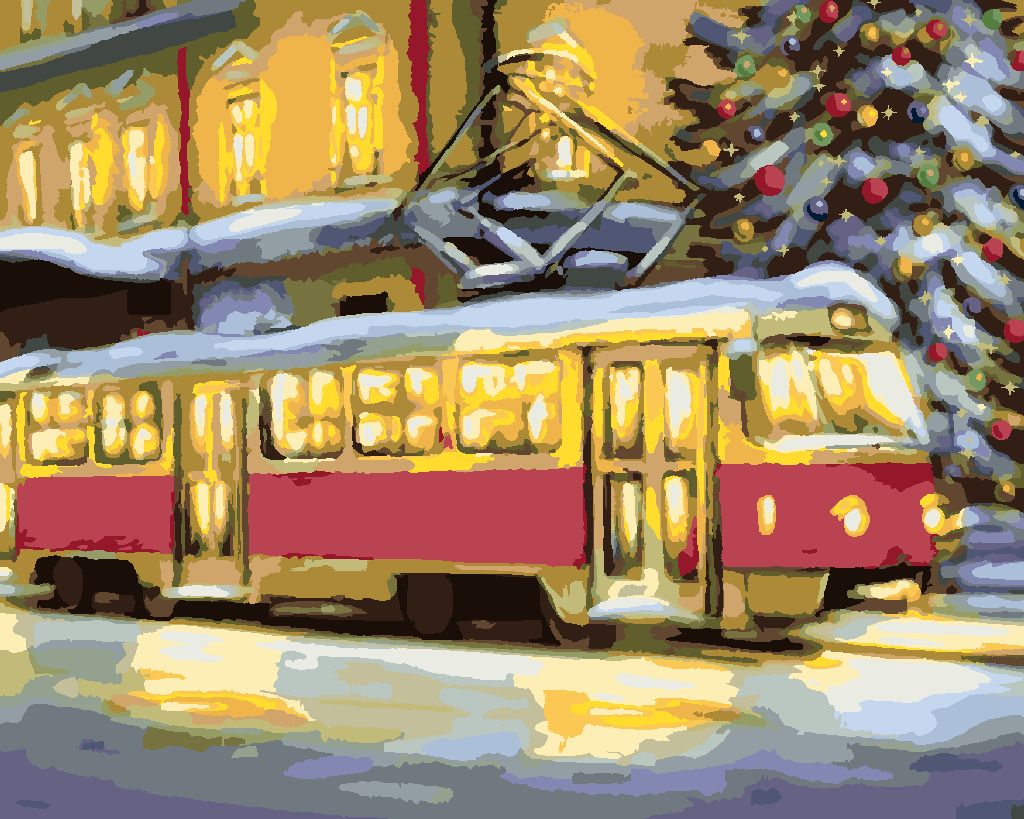 zuty Malování podle čísel - TRAMVAJ S VÁNOČNÍM STROMEM - Rozměr: 40x50 cm, Rámování: Varianta: vypnuté plátno na rám - obrázek 2