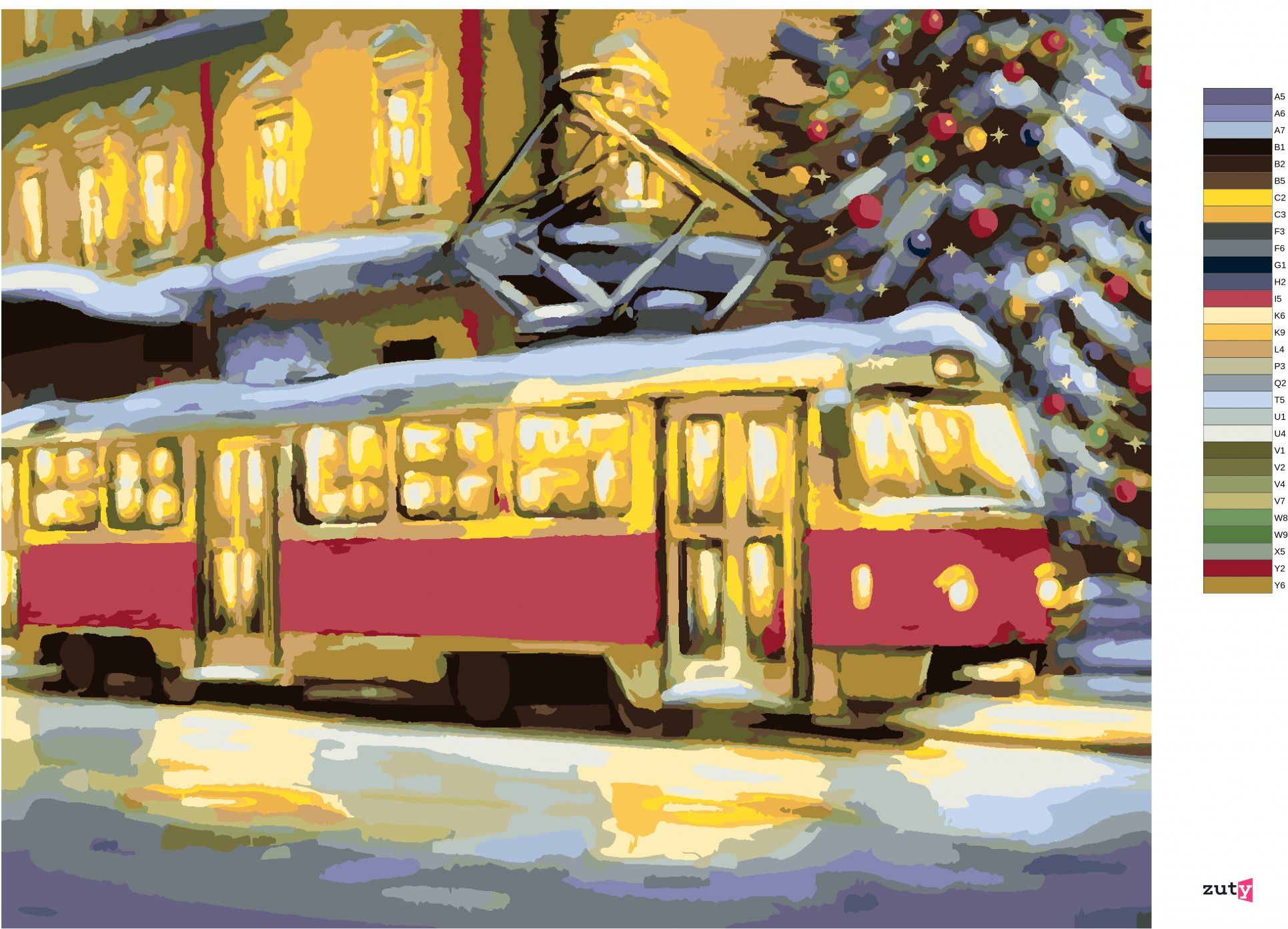 zuty Malování podle čísel - TRAMVAJ S VÁNOČNÍM STROMEM - Rozměr: 40x50 cm, Rámování: Varianta: vypnuté plátno na rám - obrázek 3