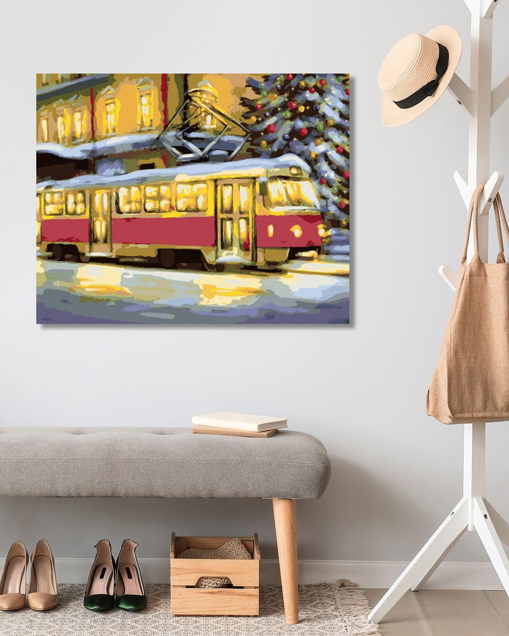 zuty Malování podle čísel - TRAMVAJ S VÁNOČNÍM STROMEM - Rozměr: 40x50 cm, Rámování: Varianta: vypnuté plátno na rám - obrázek 6