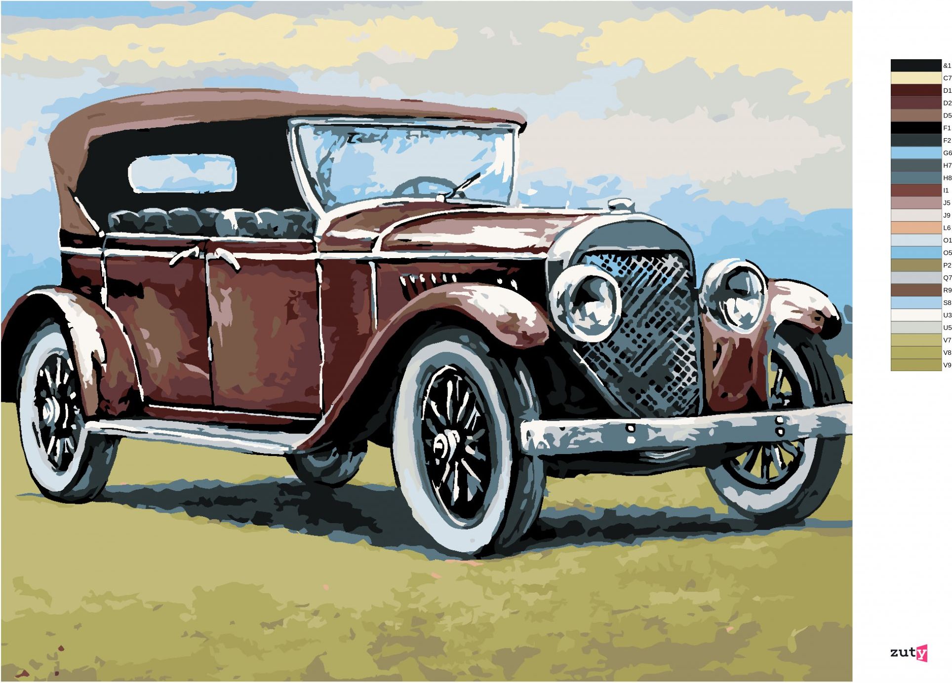 zuty Malování podle čísel - RETRO AUTO - Rozměr: 40x50 cm, Rámování: Varianta: vypnuté plátno na rám - obrázek 7