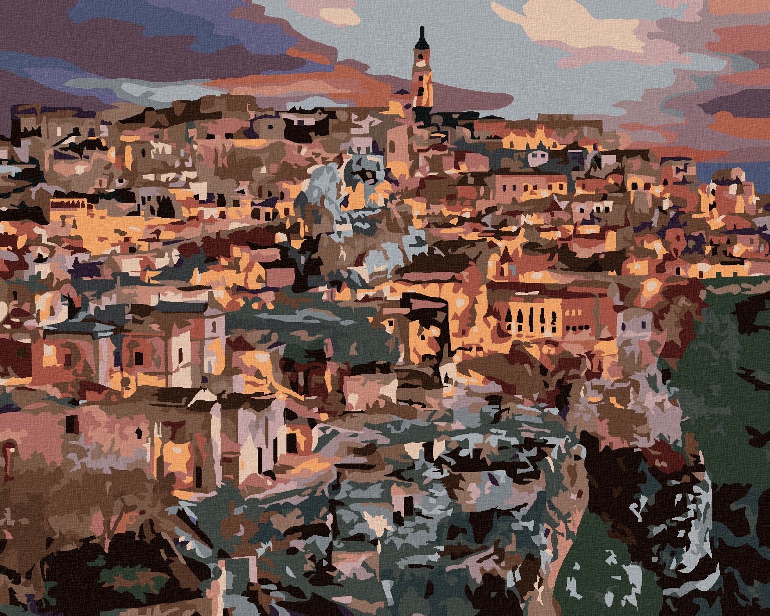 zuty Malování podle čísel - MĚSTO MATERA - Rozměr: 40x50 cm, Rámování: Varianta: bez rámu a bez vypnutí plátna - obrázek 1