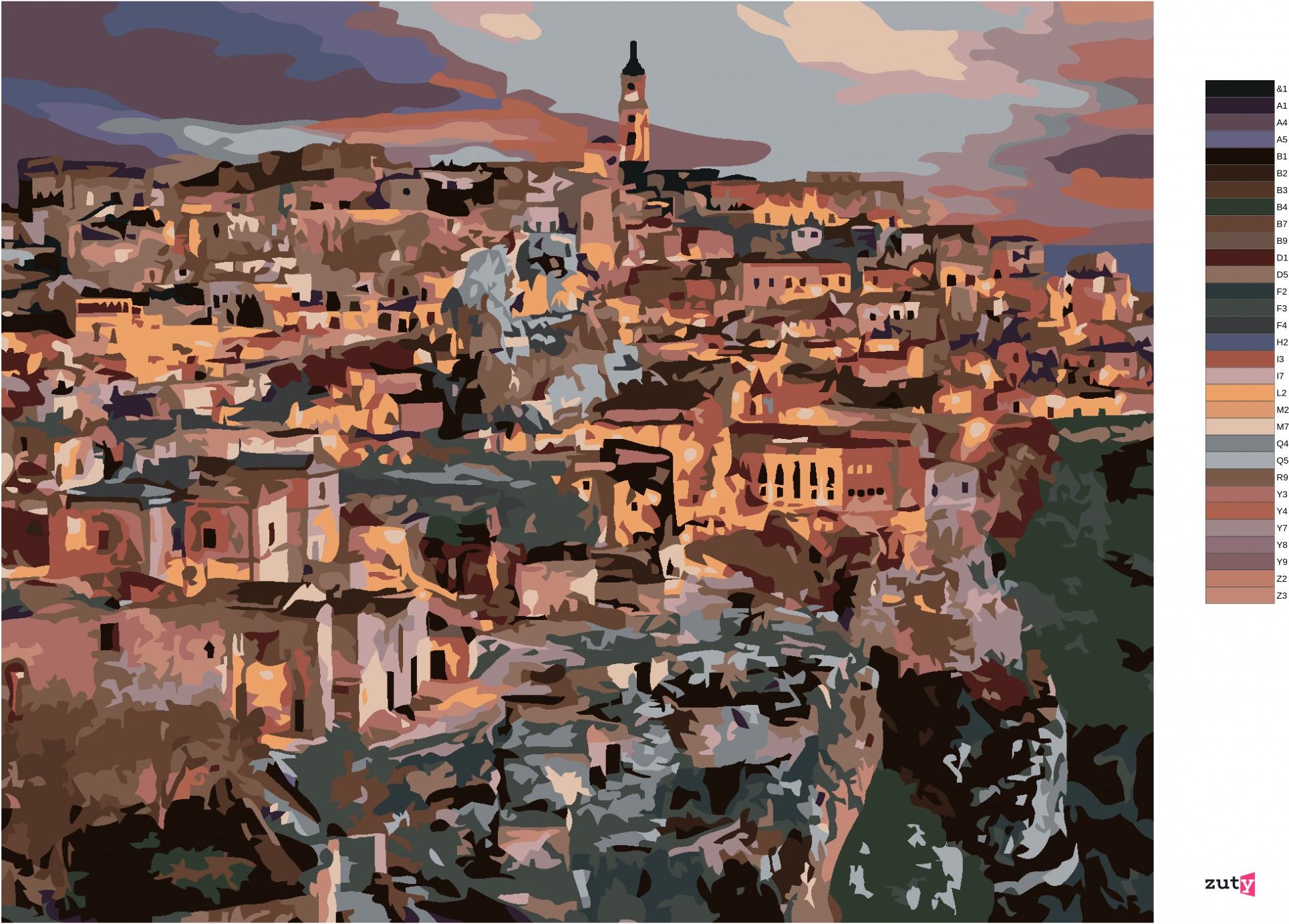 zuty Malování podle čísel - MĚSTO MATERA - Rozměr: 40x50 cm, Rámování: Varianta: bez rámu a bez vypnutí plátna - obrázek 3
