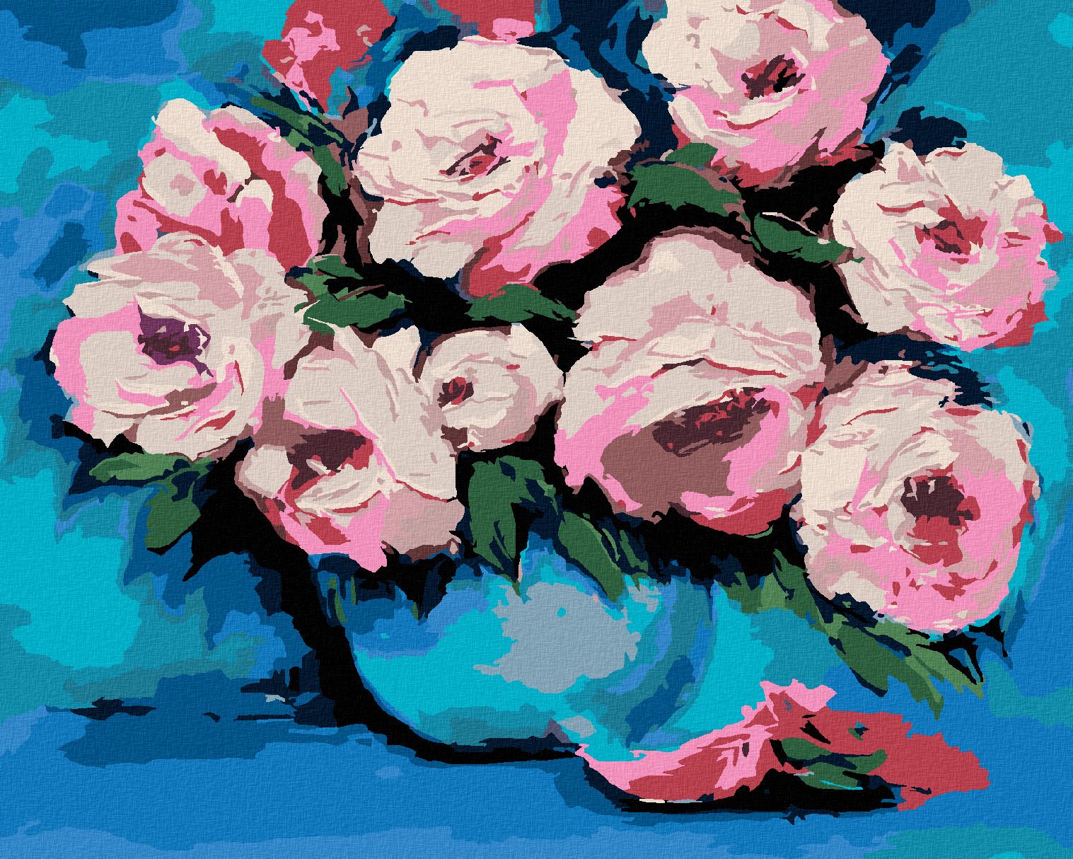 zuty Malování podle čísel - PIVOŇKY V MODRÉ VÁZE - Rozměr: 40x50 cm, Rámování: Varianta: bez rámu a bez vypnutí plátna - obrázek 1