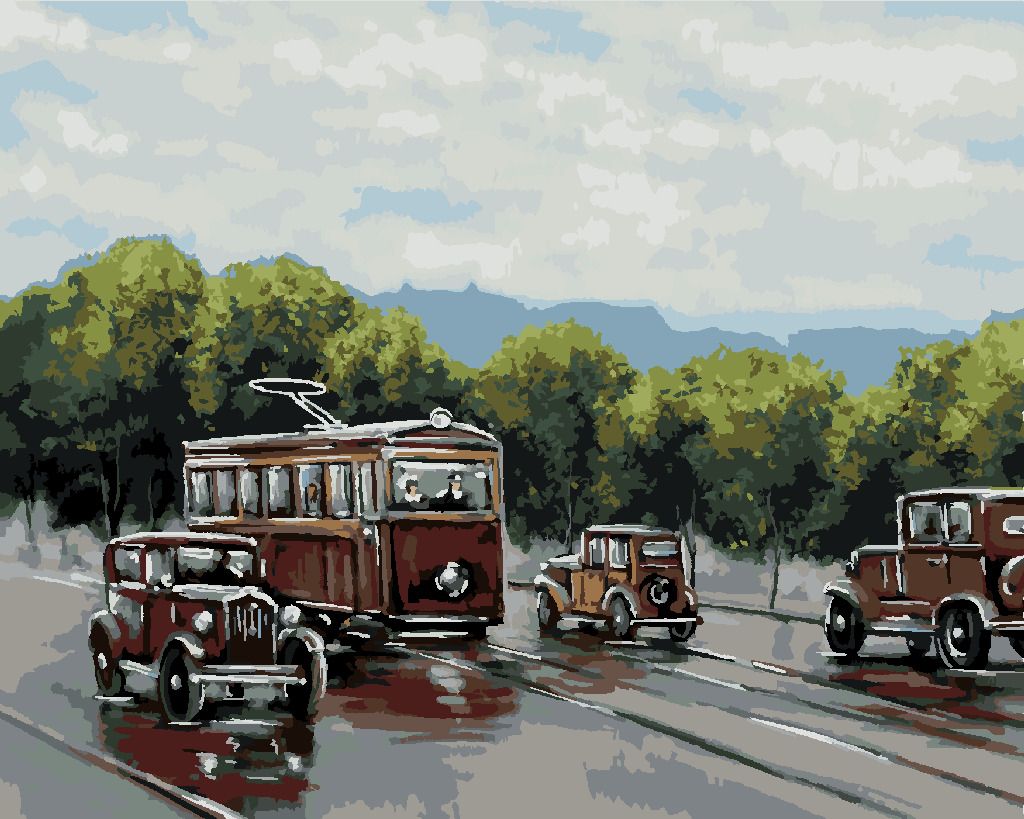 zuty Malování podle čísel - TRAMVAJ S AUTY - Rozměr: 40x50 cm, Rámování: Varianta: vypnuté plátno na rám - obrázek 7