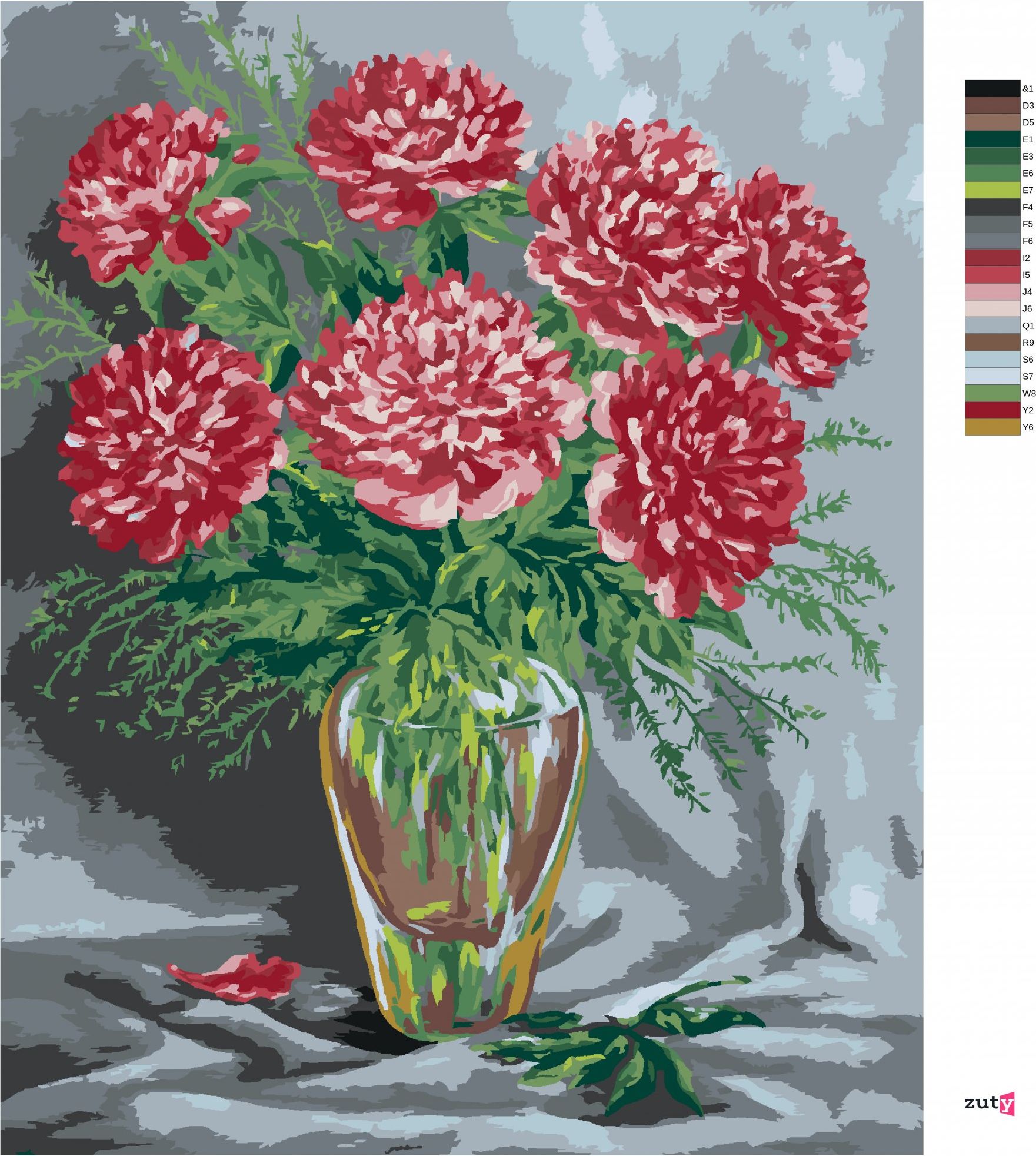 zuty Malování podle čísel - RŮŽOVÉ PIVOŇKY VE SKLENĚNÉ VÁZE - Rozměr: 40x50 cm, Rámování: Varianta: bez rámu a bez vypnutí plátna - obrázek 9