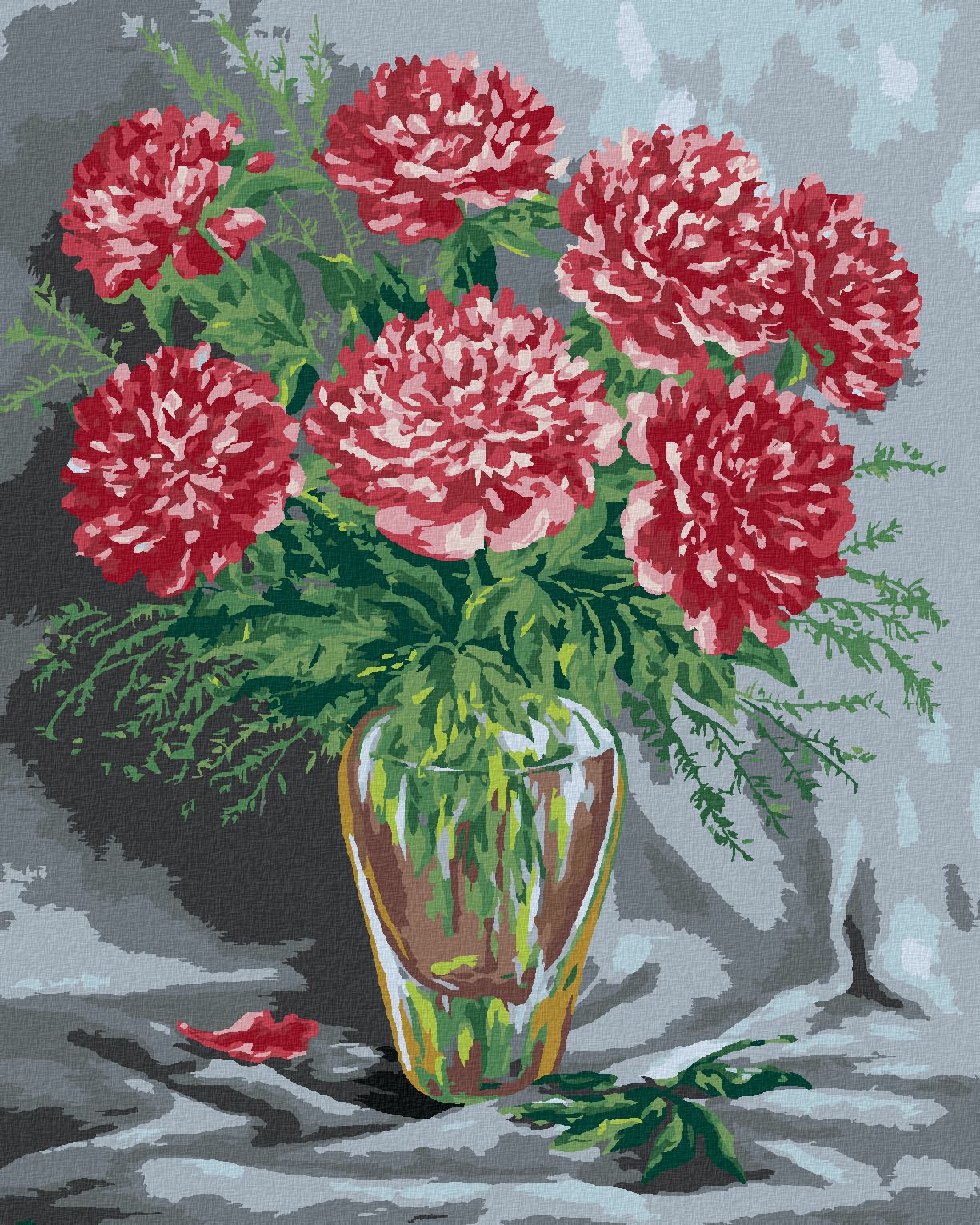 zuty Malování podle čísel - RŮŽOVÉ PIVOŇKY VE SKLENĚNÉ VÁZE - Rozměr: 40x50 cm, Rámování: Varianta: vypnuté plátno na rám - obrázek 1
