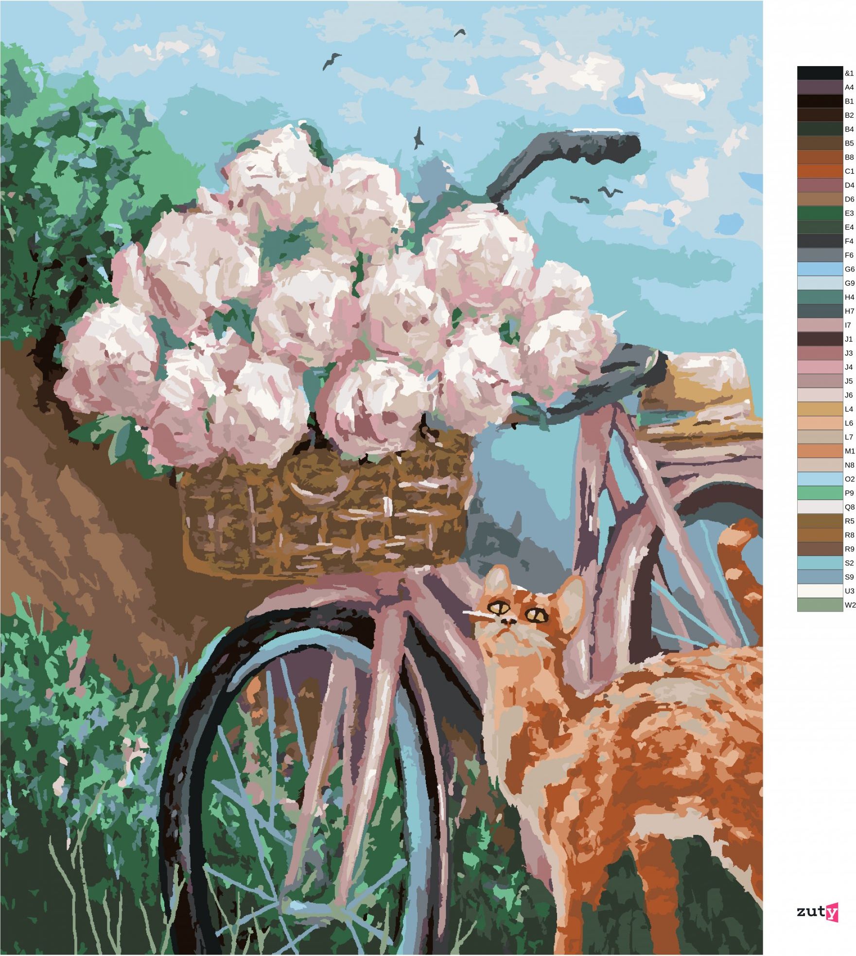 zuty Malování podle čísel - PIVOŇKY V KOŠÍKU NA KOLE - Rozměr: 40x50 cm, Rámování: Varianta: bez rámu a bez vypnutí plátna - obrázek 8