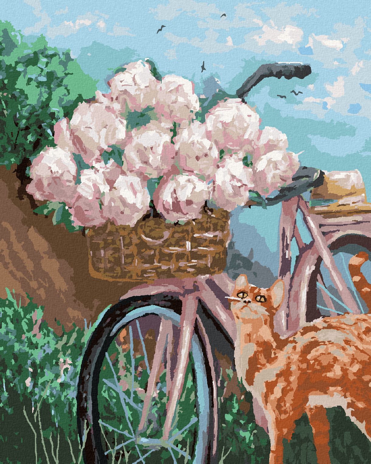zuty Malování podle čísel - PIVOŇKY V KOŠÍKU NA KOLE - Rozměr: 40x50 cm, Rámování: Varianta: vypnuté plátno na rám - obrázek 1