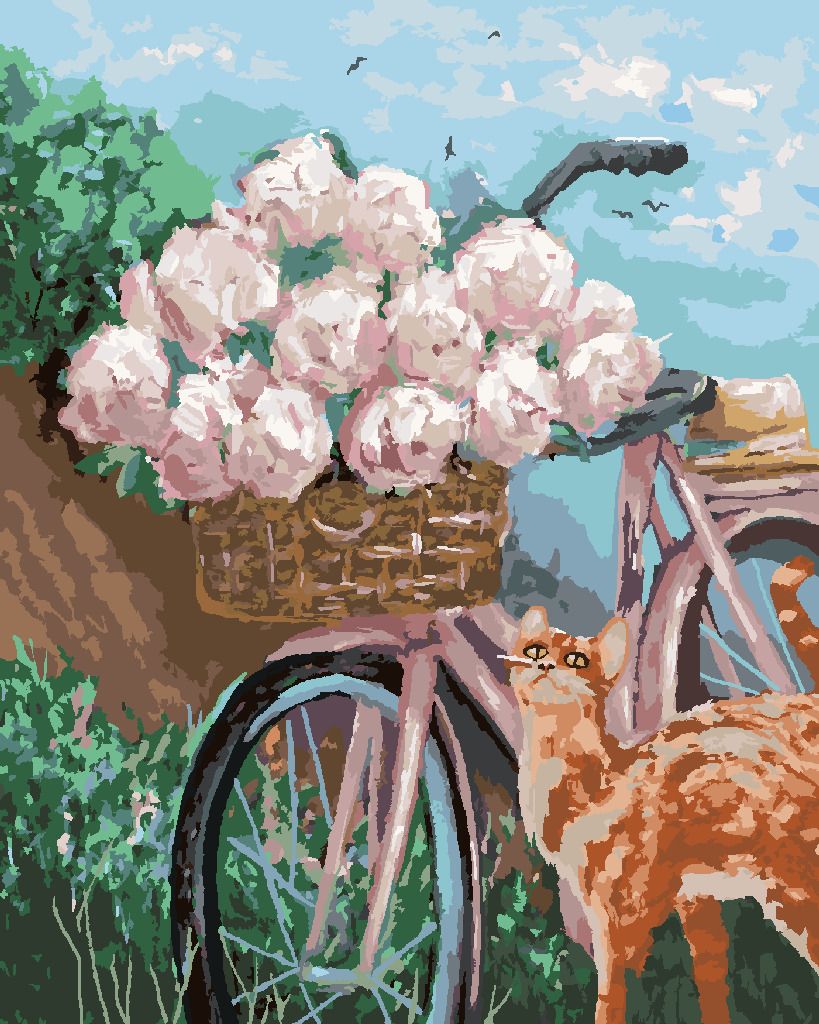 zuty Malování podle čísel - PIVOŇKY V KOŠÍKU NA KOLE - Rozměr: 40x50 cm, Rámování: Varianta: vypnuté plátno na rám - obrázek 5